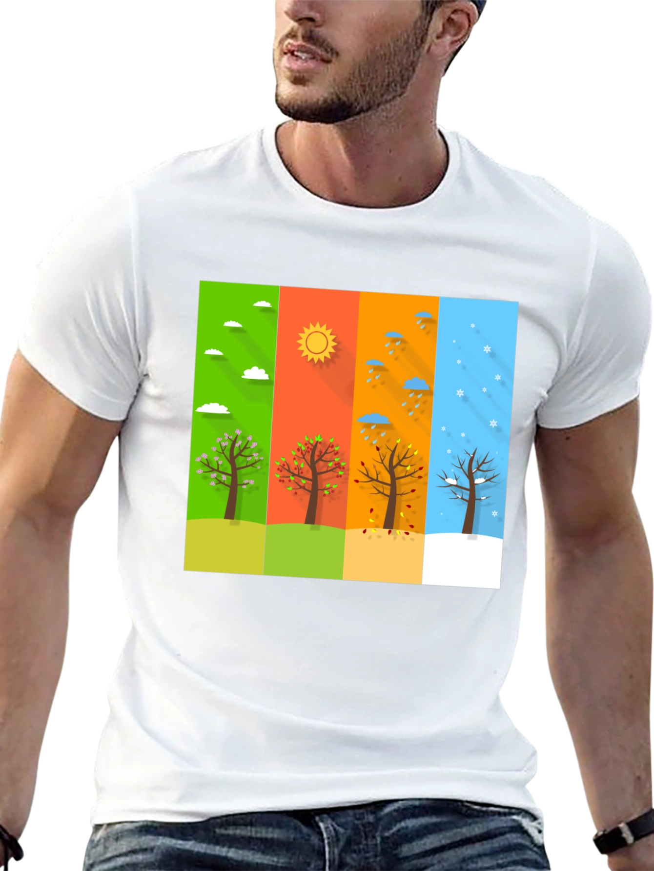 Seasons Tree Graphic Tee - Black Cotton T-Shirt