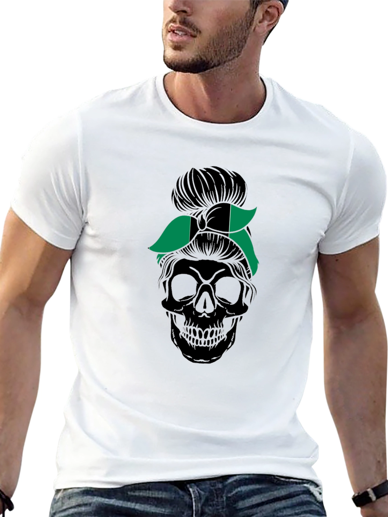 Nigeria Messy Bun Skull T-Shirt