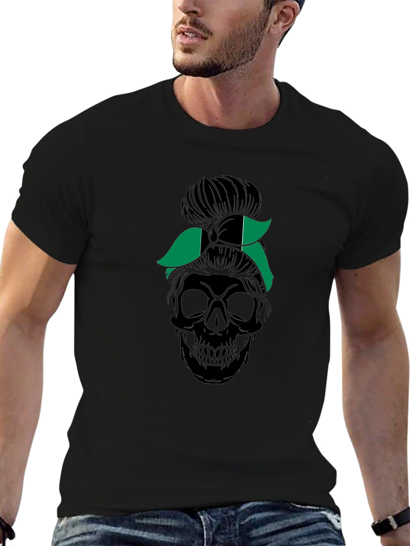 Nigeria Messy Bun Skull T-Shirt