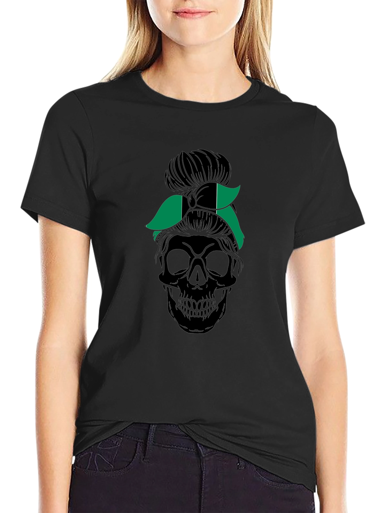 Nigeria Messy Bun Skull T-Shirt