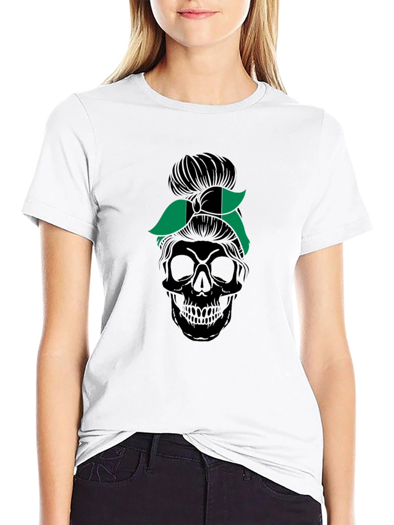 Nigeria Messy Bun Skull T-Shirt