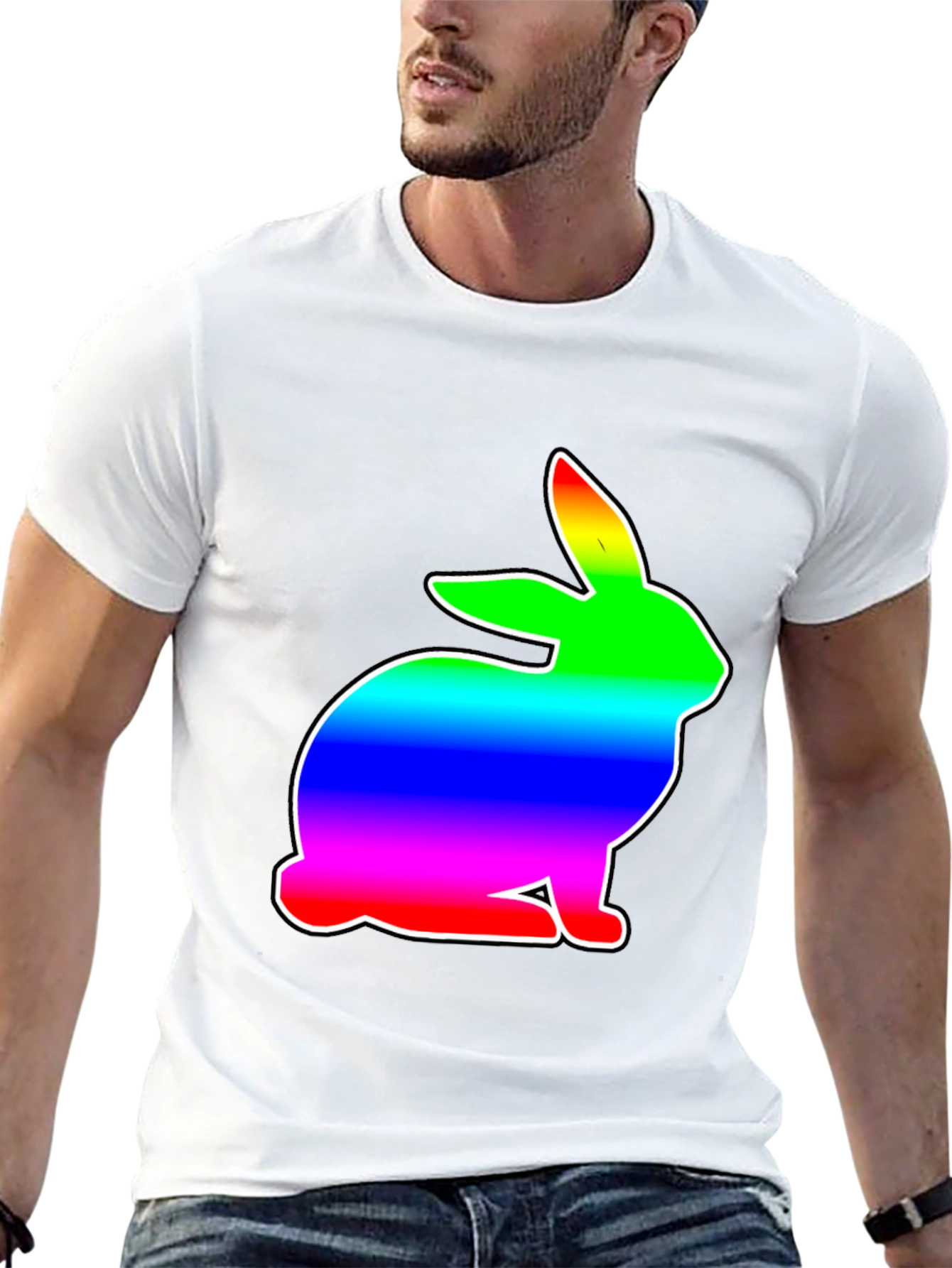 Rainbow Bunny Graphic Black T-Shirt