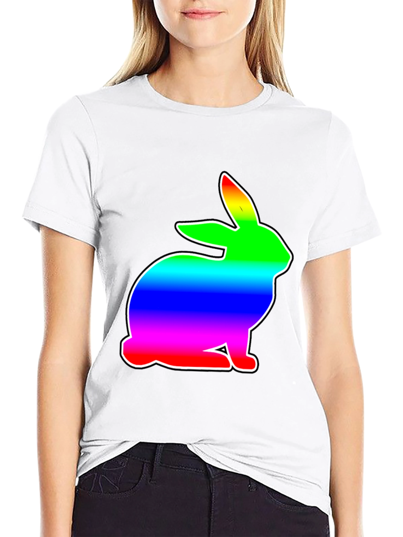 Rainbow Bunny Graphic Black T-Shirt