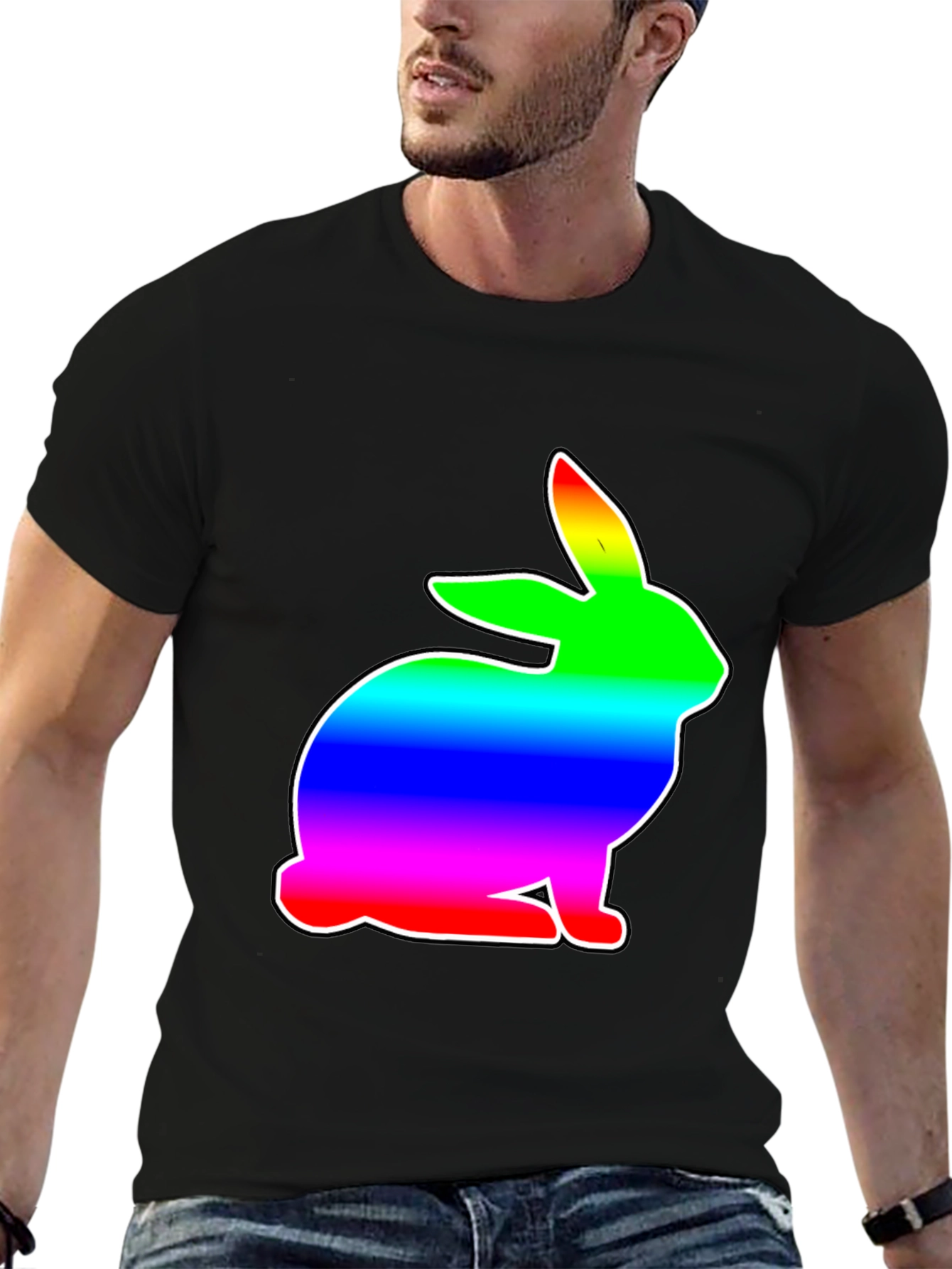 Rainbow Bunny Graphic Black T-Shirt
