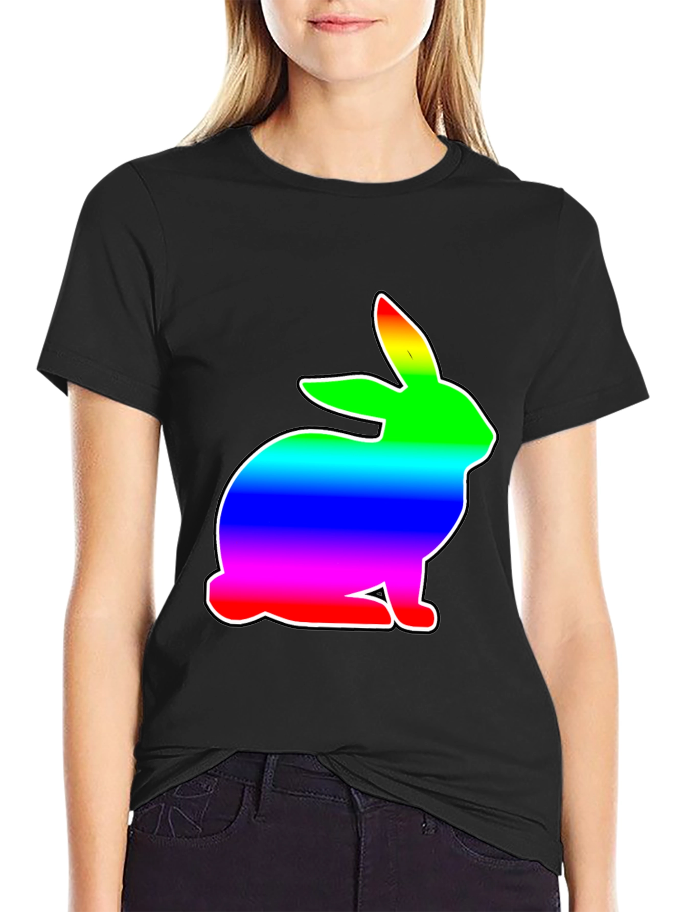 Rainbow Bunny Graphic Black T-Shirt