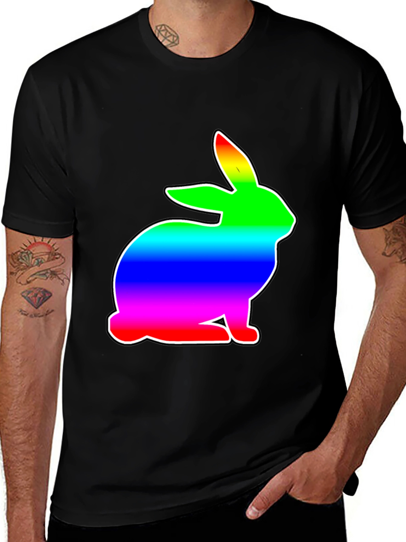 Rainbow Bunny Graphic Black T-Shirt