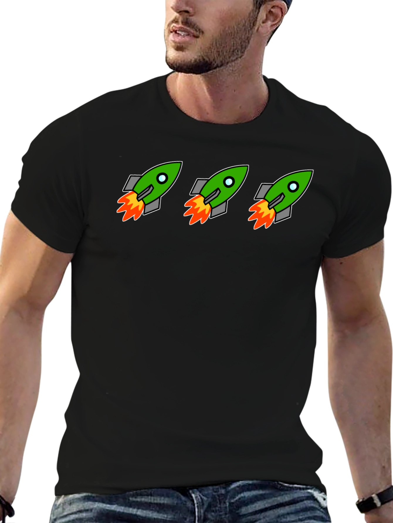 Rocket Launch Graphic Tee - Black Crewneck T-Shirt