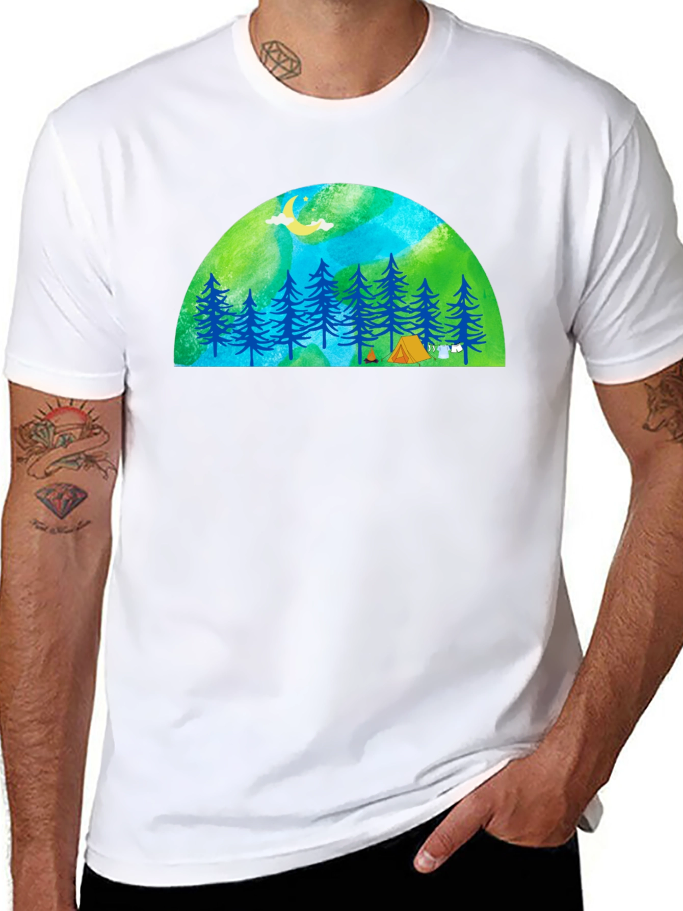 Camping Scene Graphic Tee - Black