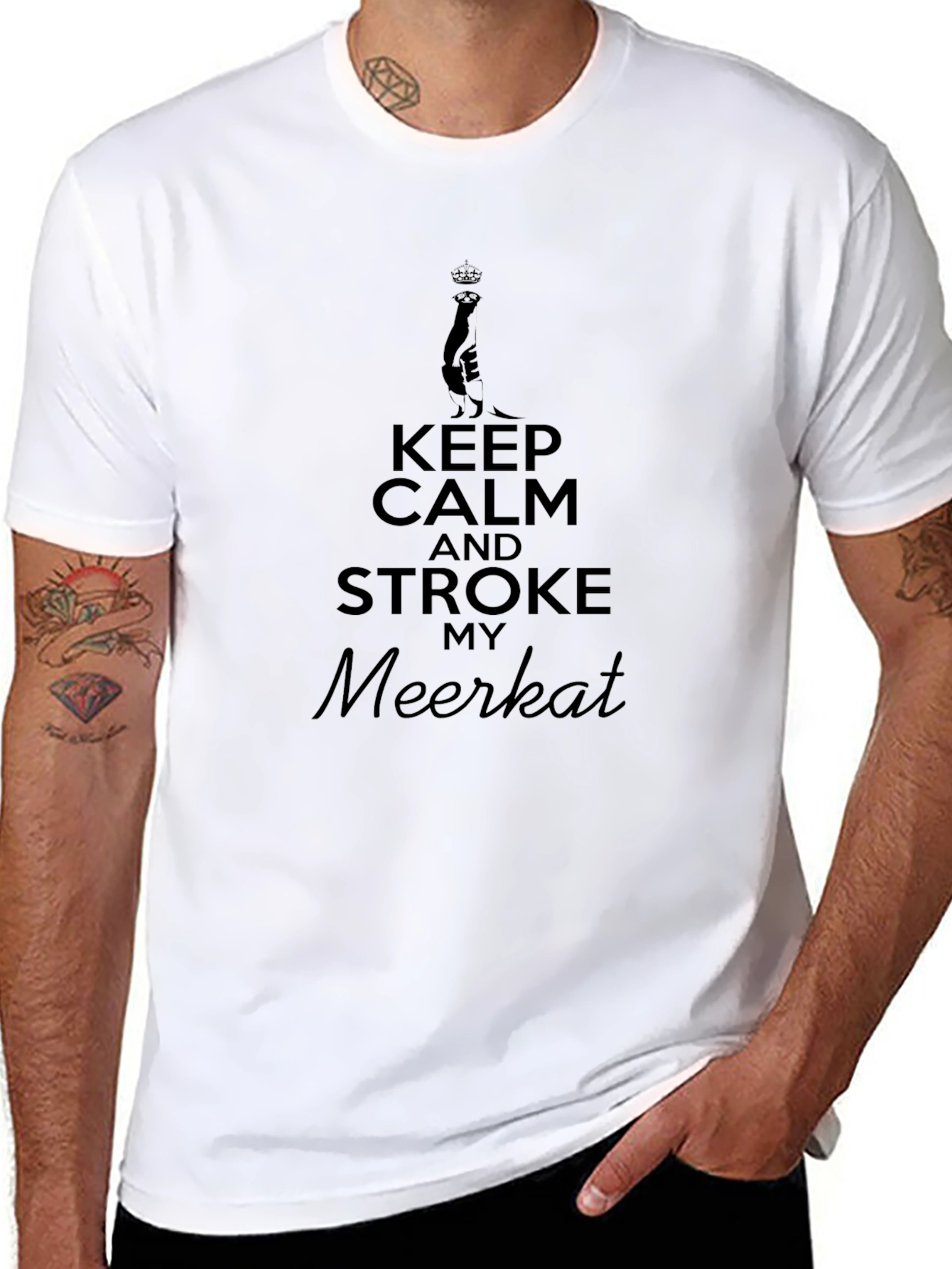 Keep Calm Stroke My Meerkat Black T-Shirt