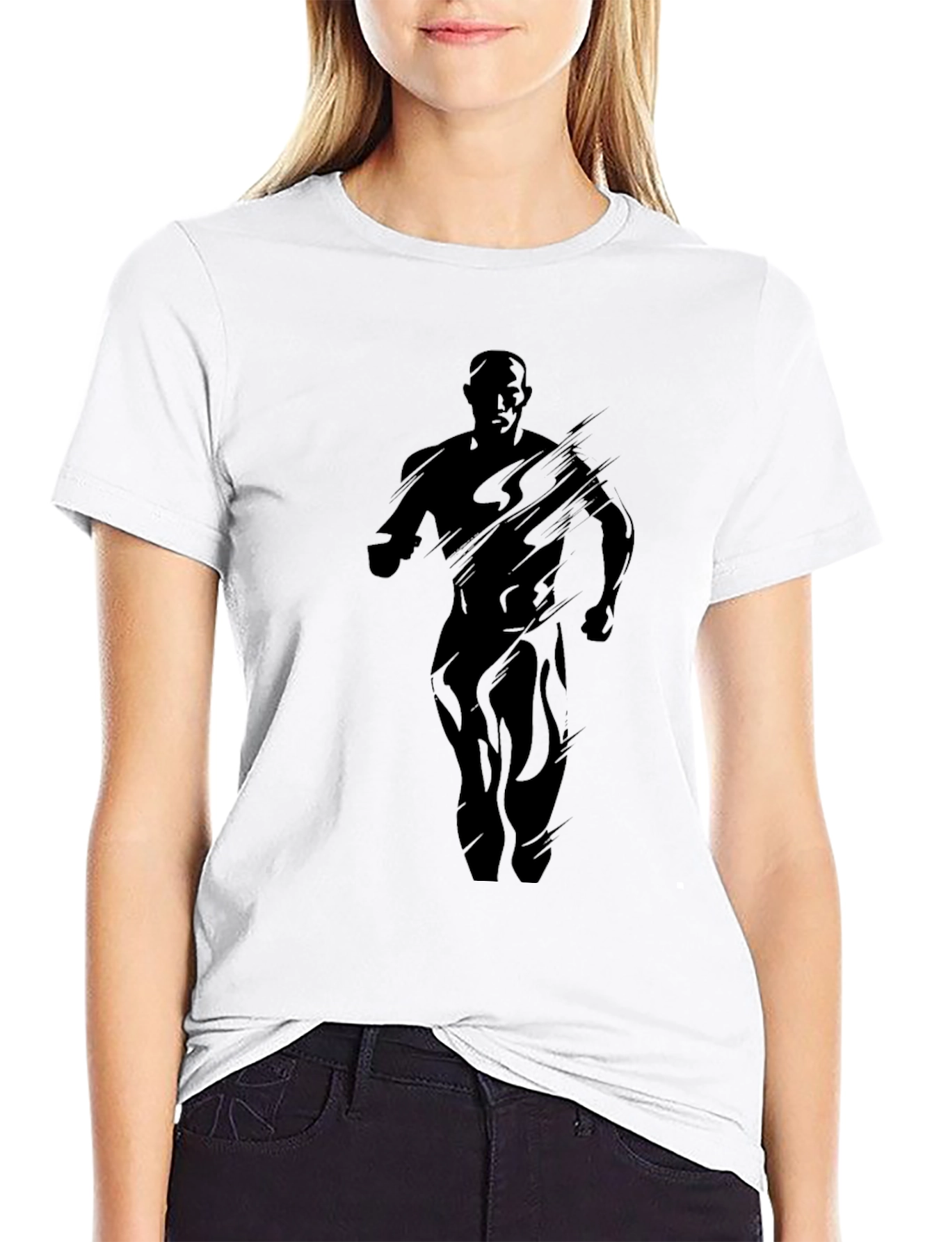 Mens Black Graphic Tee - Running Silhouette Design