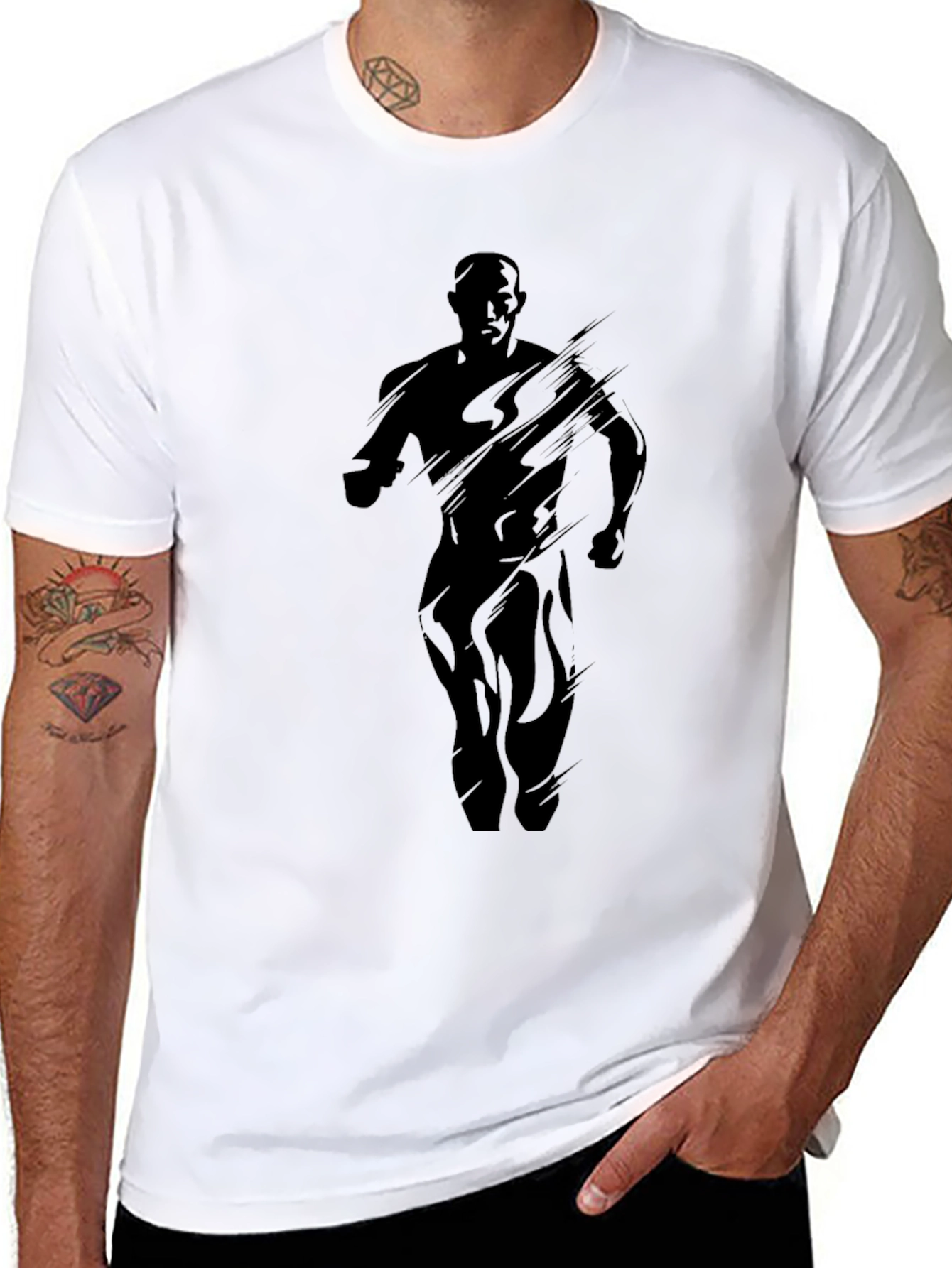 Mens Black Graphic Tee - Running Silhouette Design