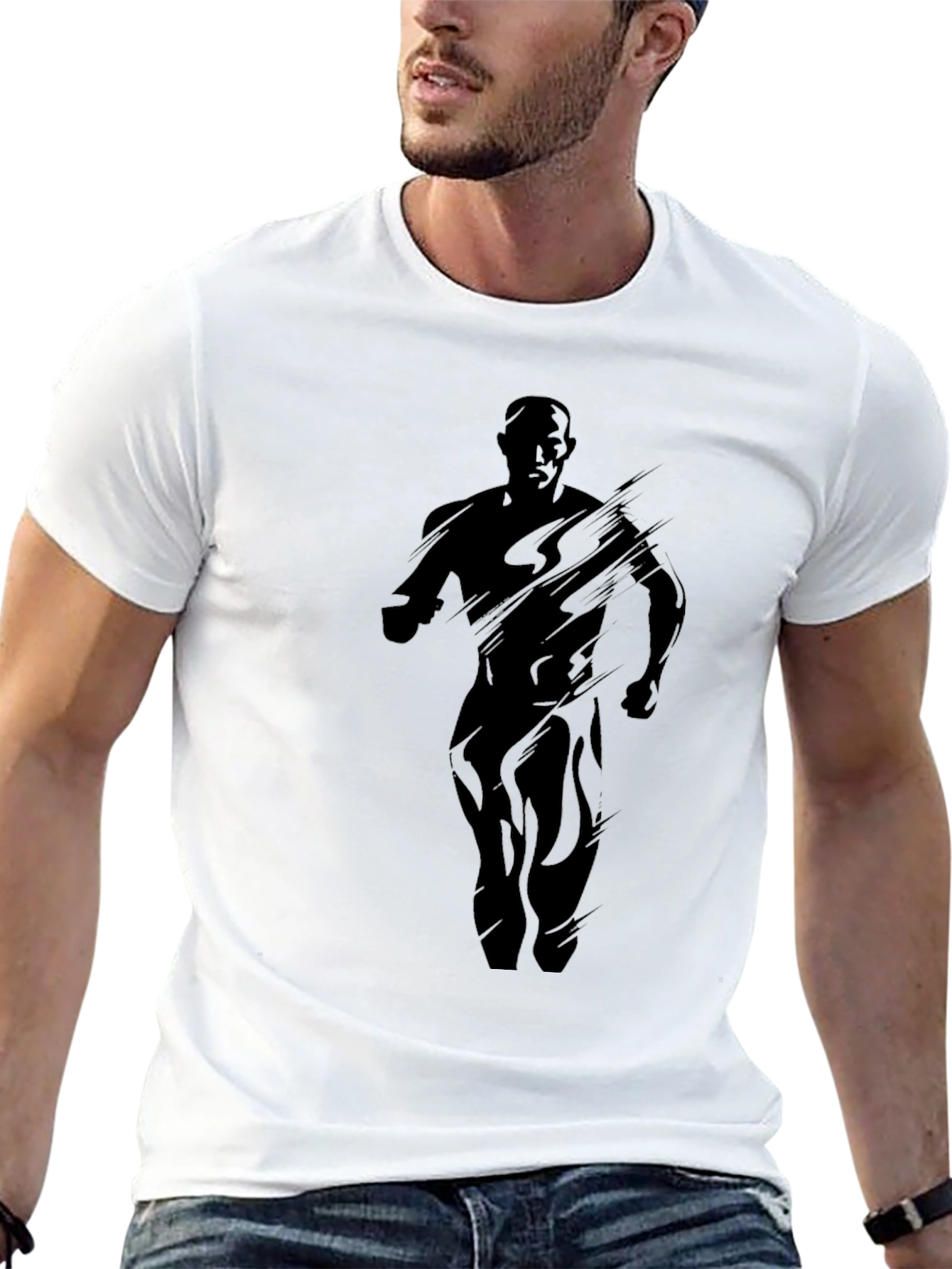 Mens Black Graphic Tee - Running Silhouette Design