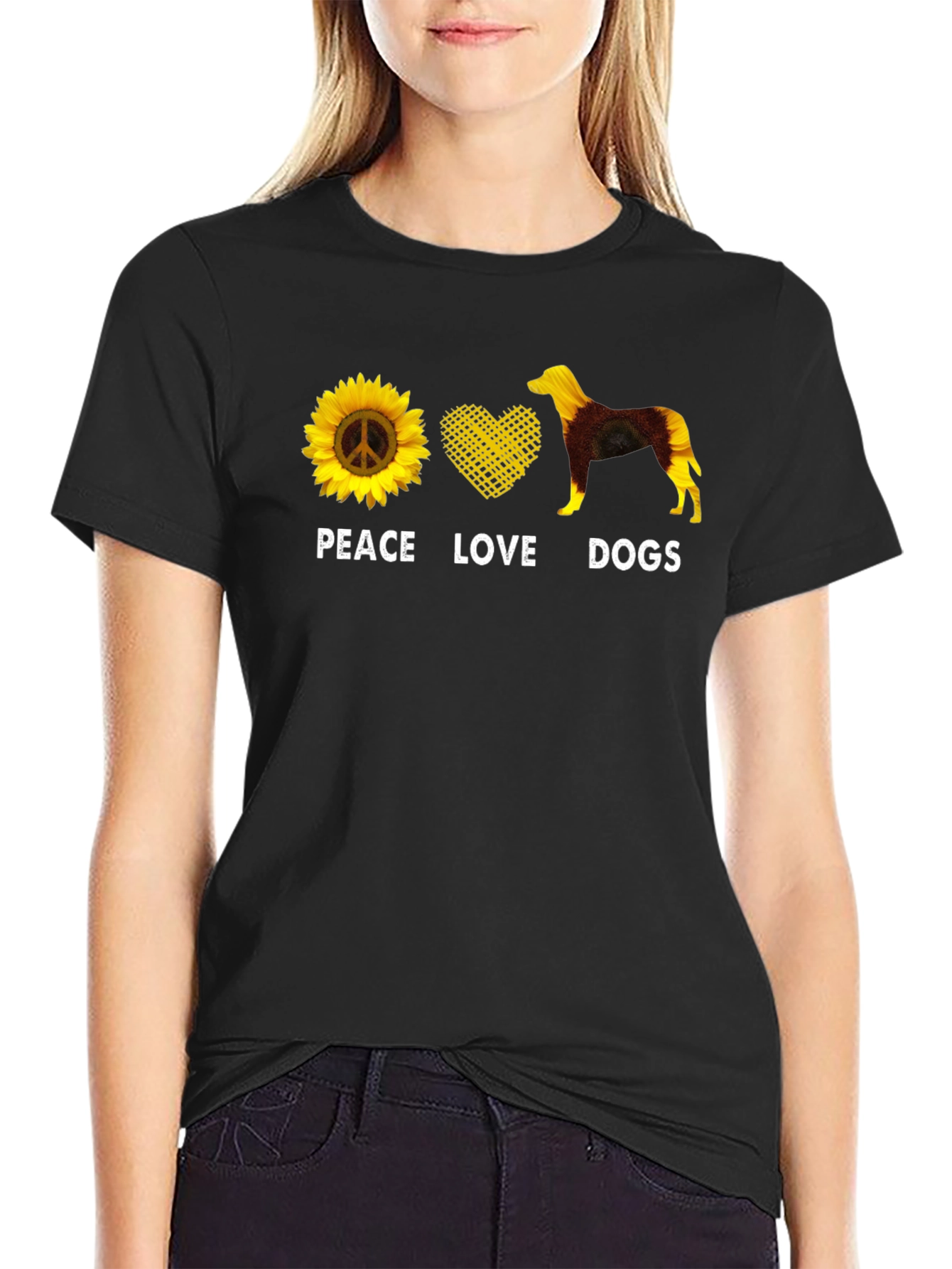 Peace Love Dogs T-Shirt Sunflower Graphic Tee