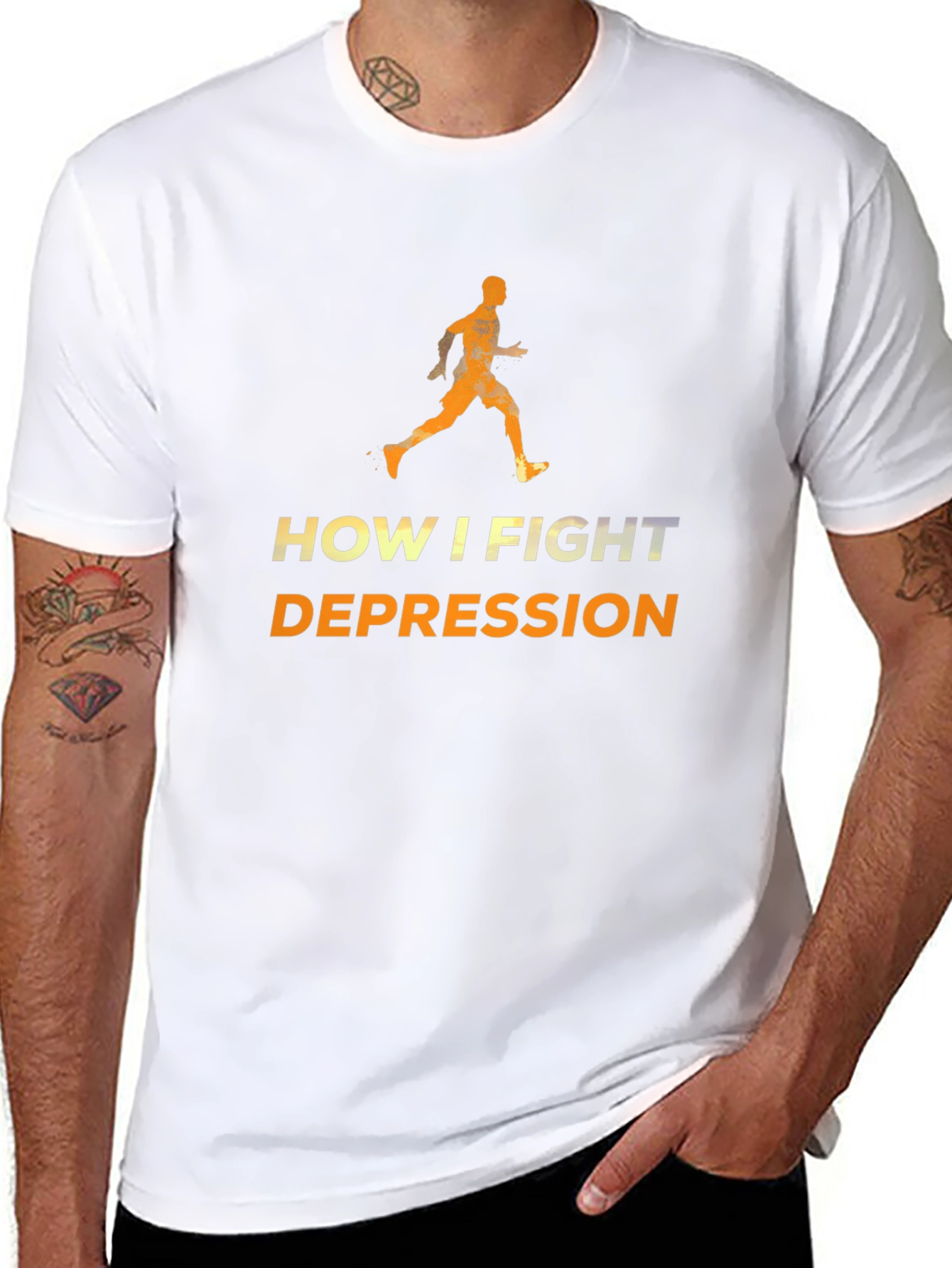 Fight Depression Running T-Shirt - Motivational Workout Tee