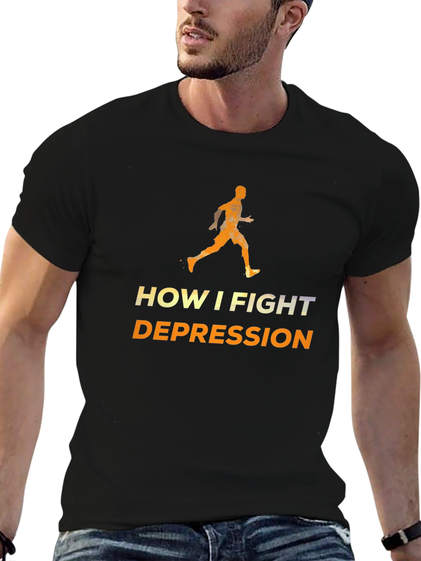 Fight Depression Running T-Shirt - Motivational Workout Tee