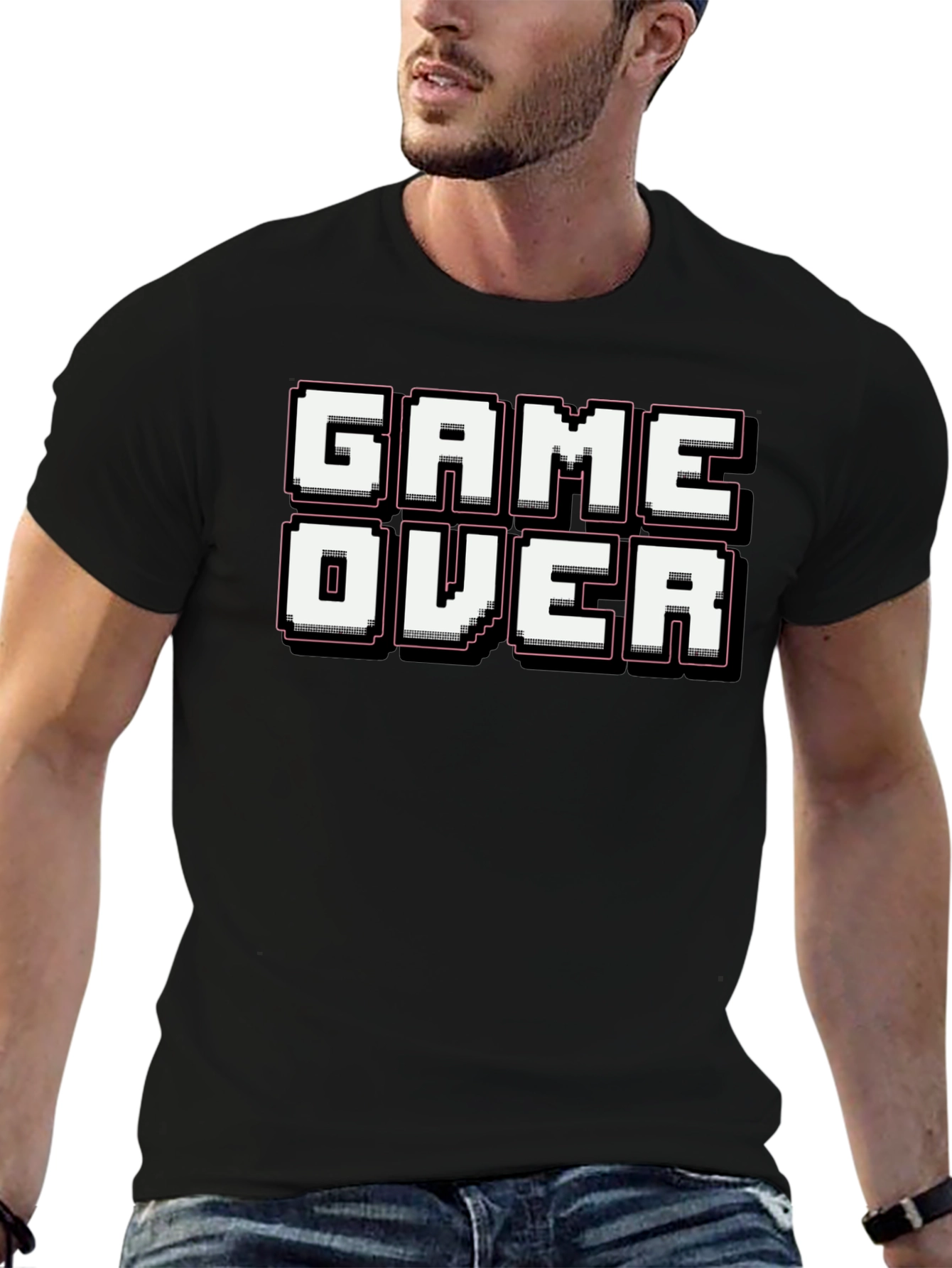 Retro Game Over Graphic Print Black T-Shirt