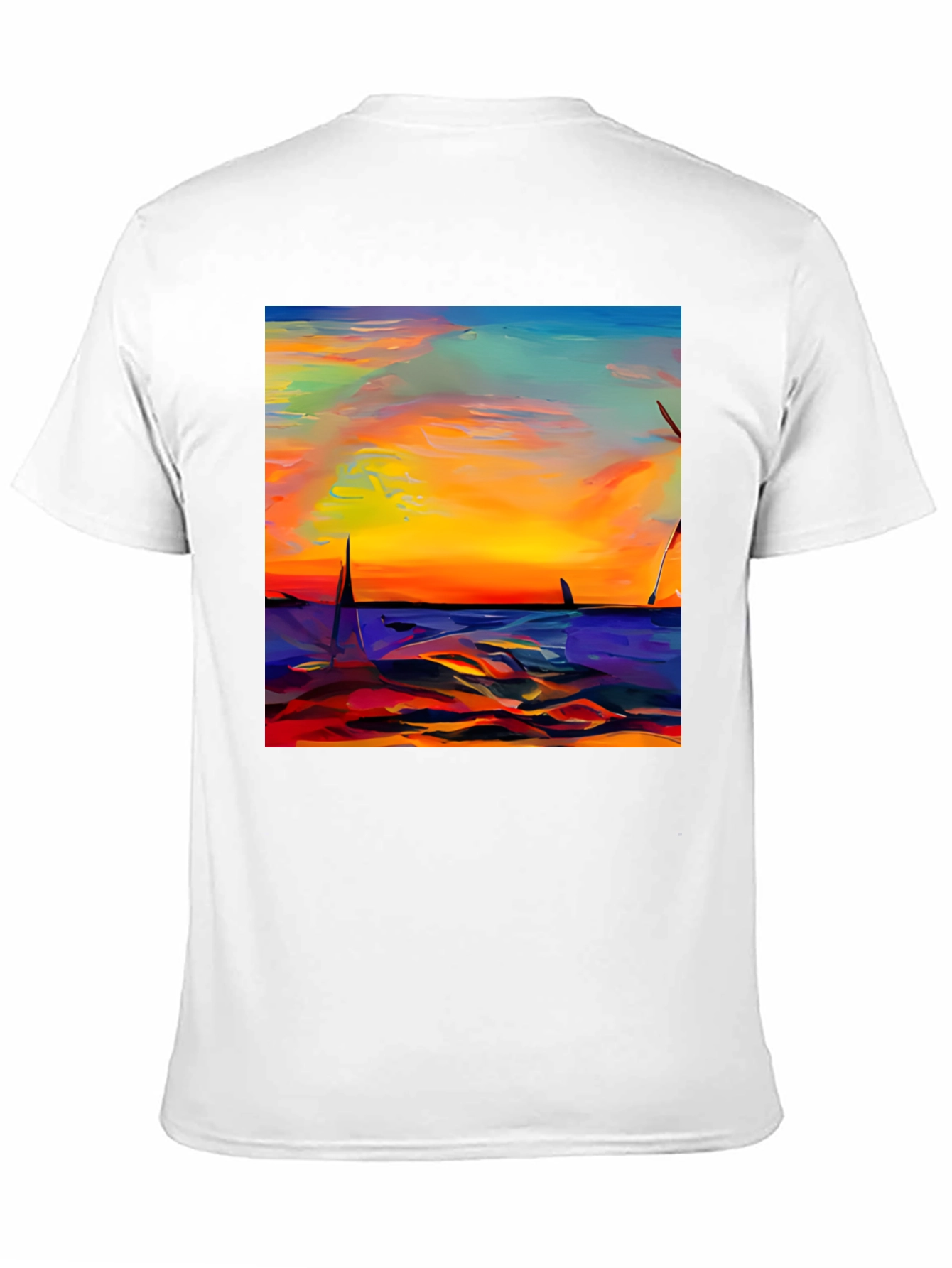 Sunset Sailboat Graphic Tee - Vibrant Artistic Design