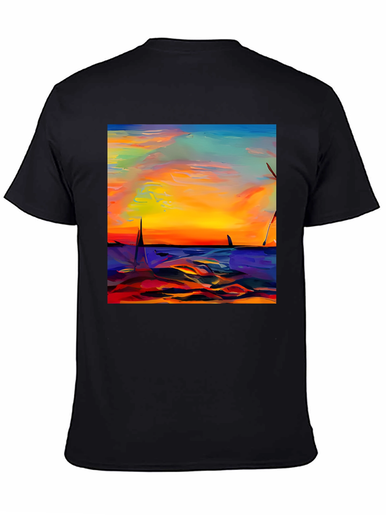 Sunset Sailboat Graphic Tee - Vibrant Artistic Design
