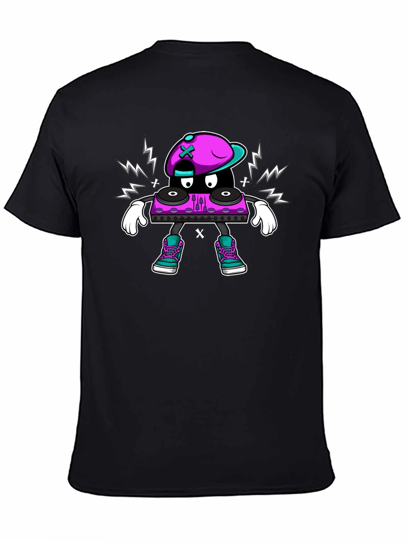 Cool DJ Turntable Character Black T-Shirt