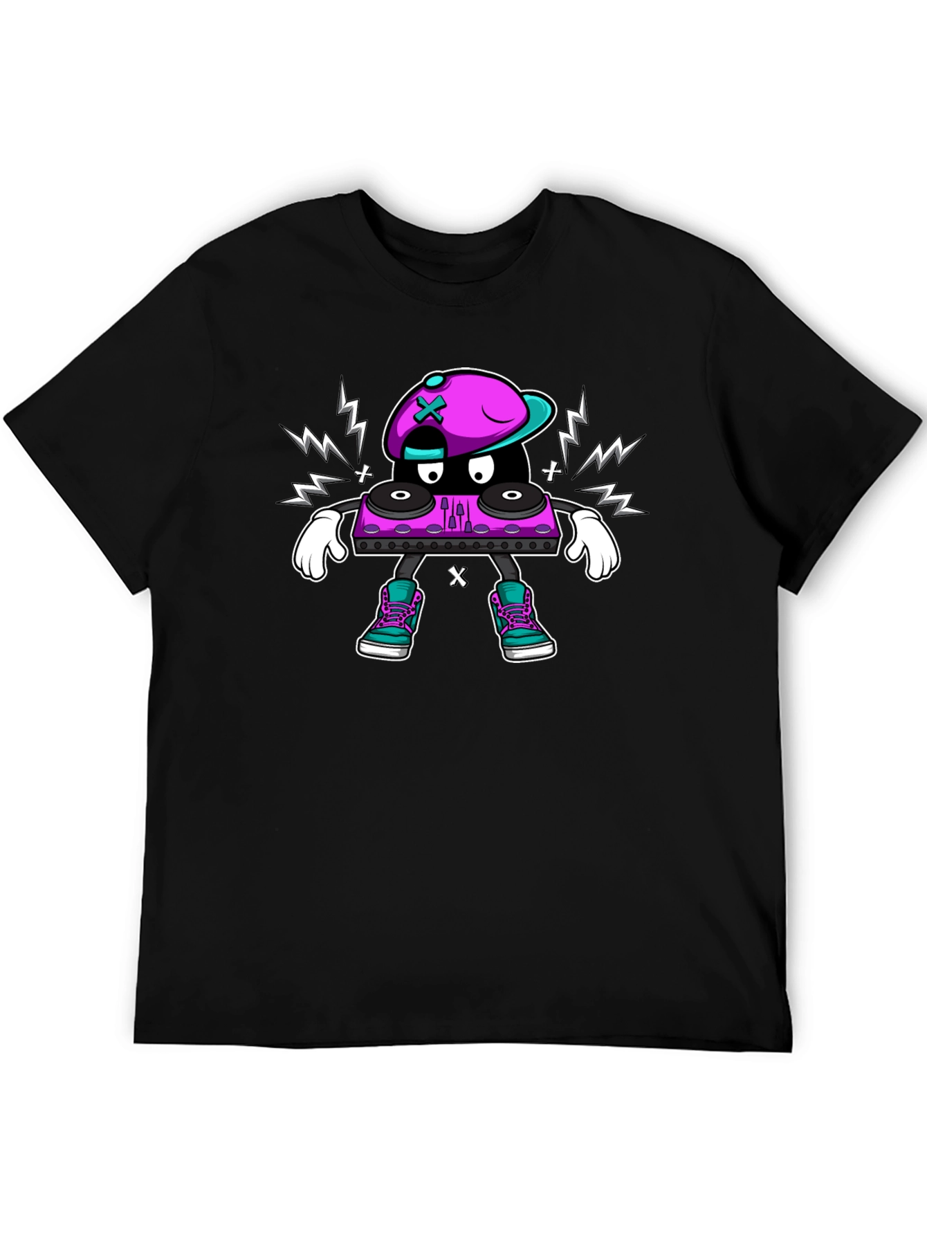 Cool DJ Turntable Character Black T-Shirt