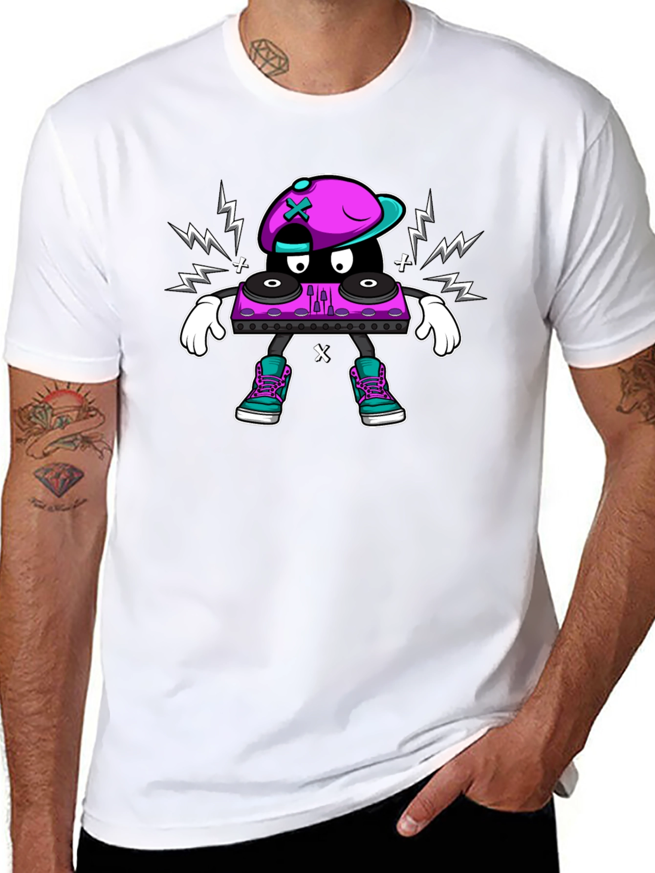 Cool DJ Turntable Character Black T-Shirt