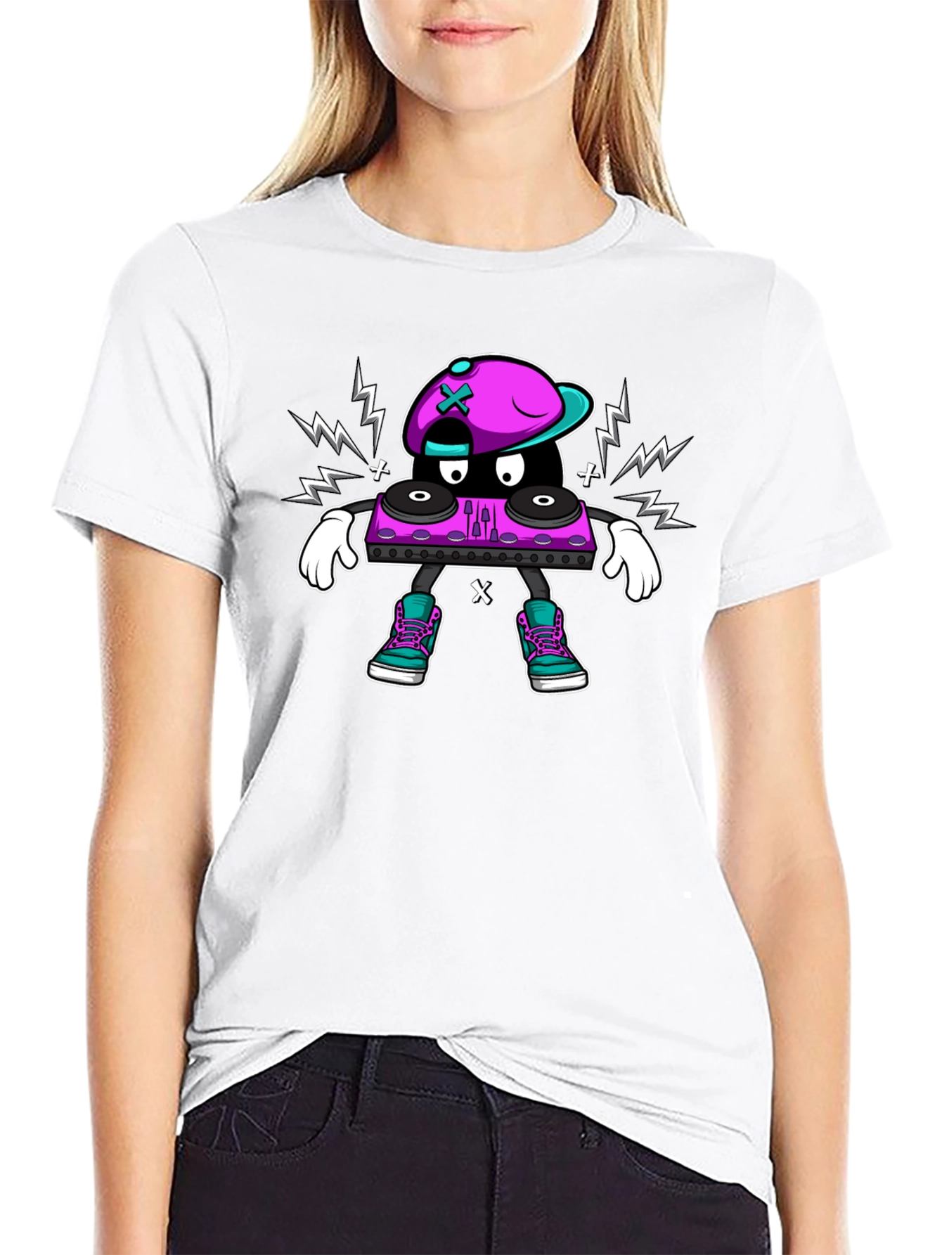 Cool DJ Turntable Character Black T-Shirt