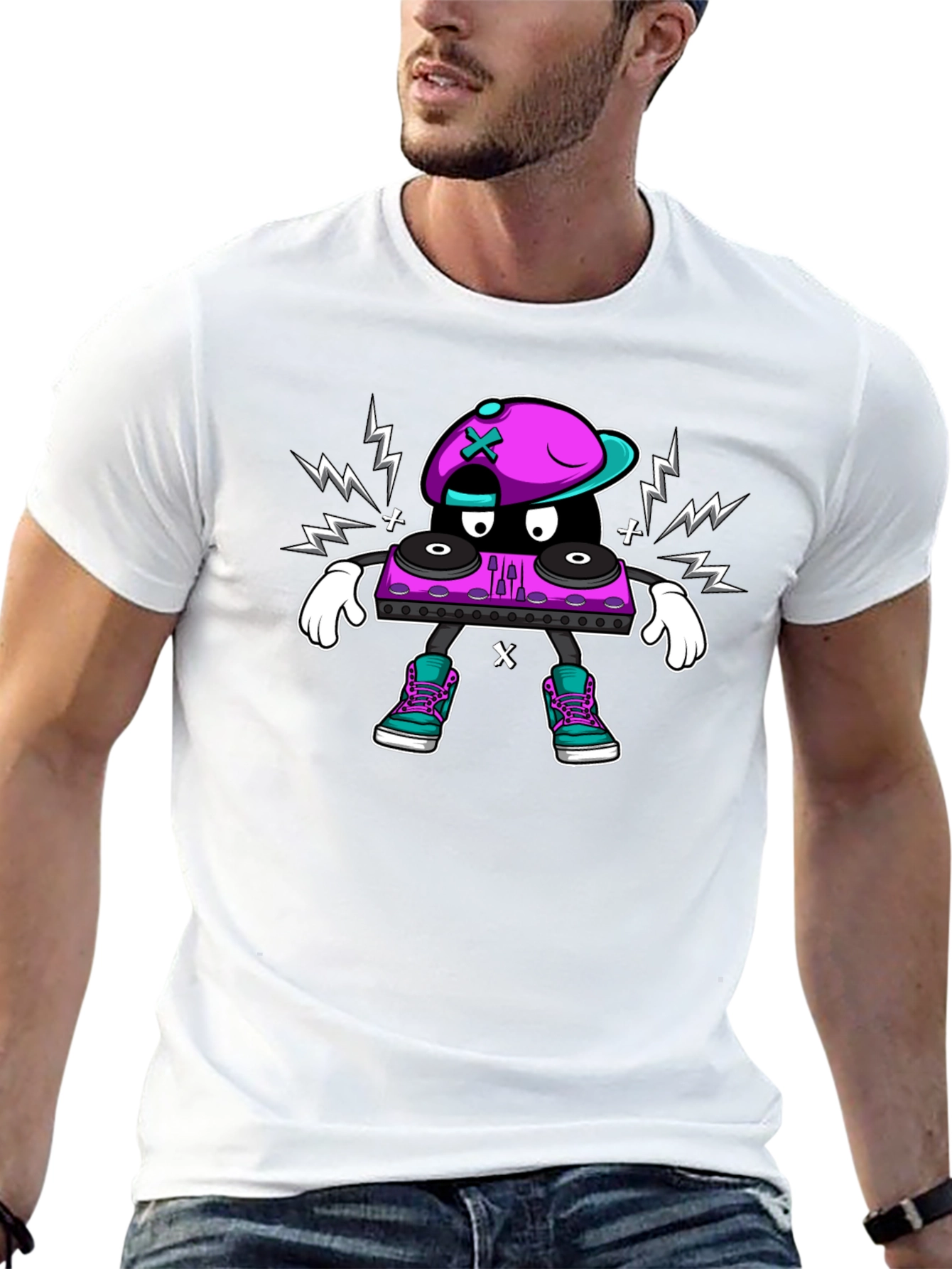 Cool DJ Turntable Character Black T-Shirt