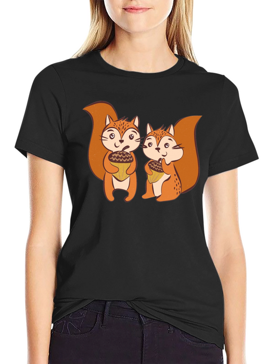 Squirrel Acorn Graphic Tee - Black Cotton T-Shirt