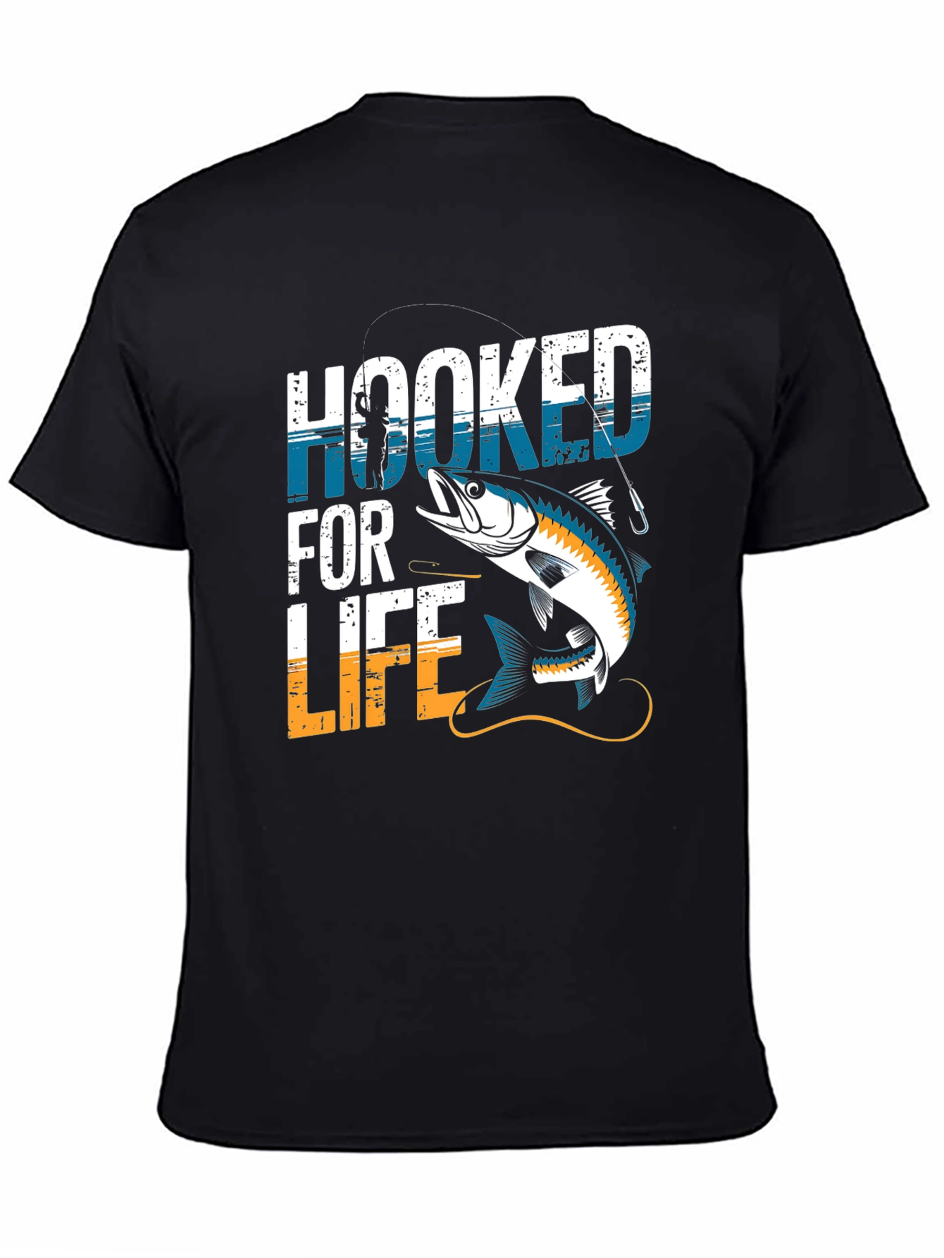 Hooked for Life Fishing T-Shirt - Bass Design