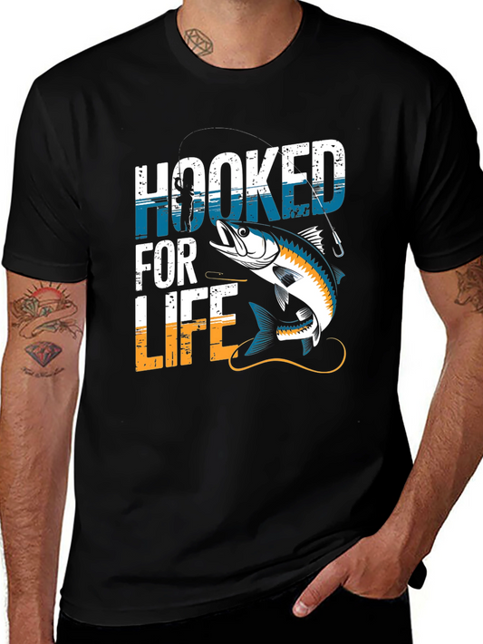 Hooked for Life Fishing T-Shirt - Bass Design