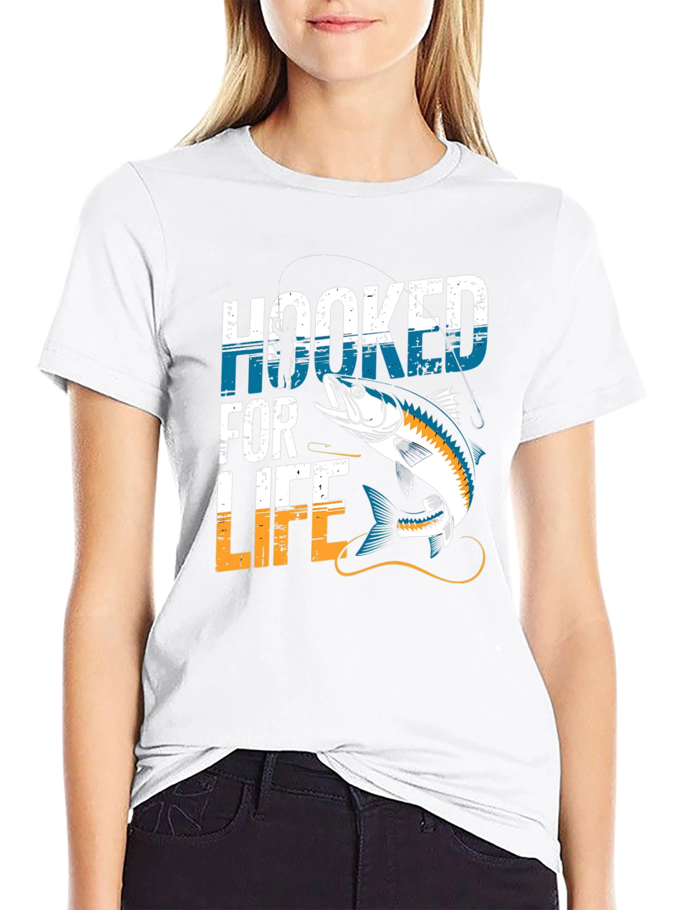Hooked for Life Fishing T-Shirt - Bass Design