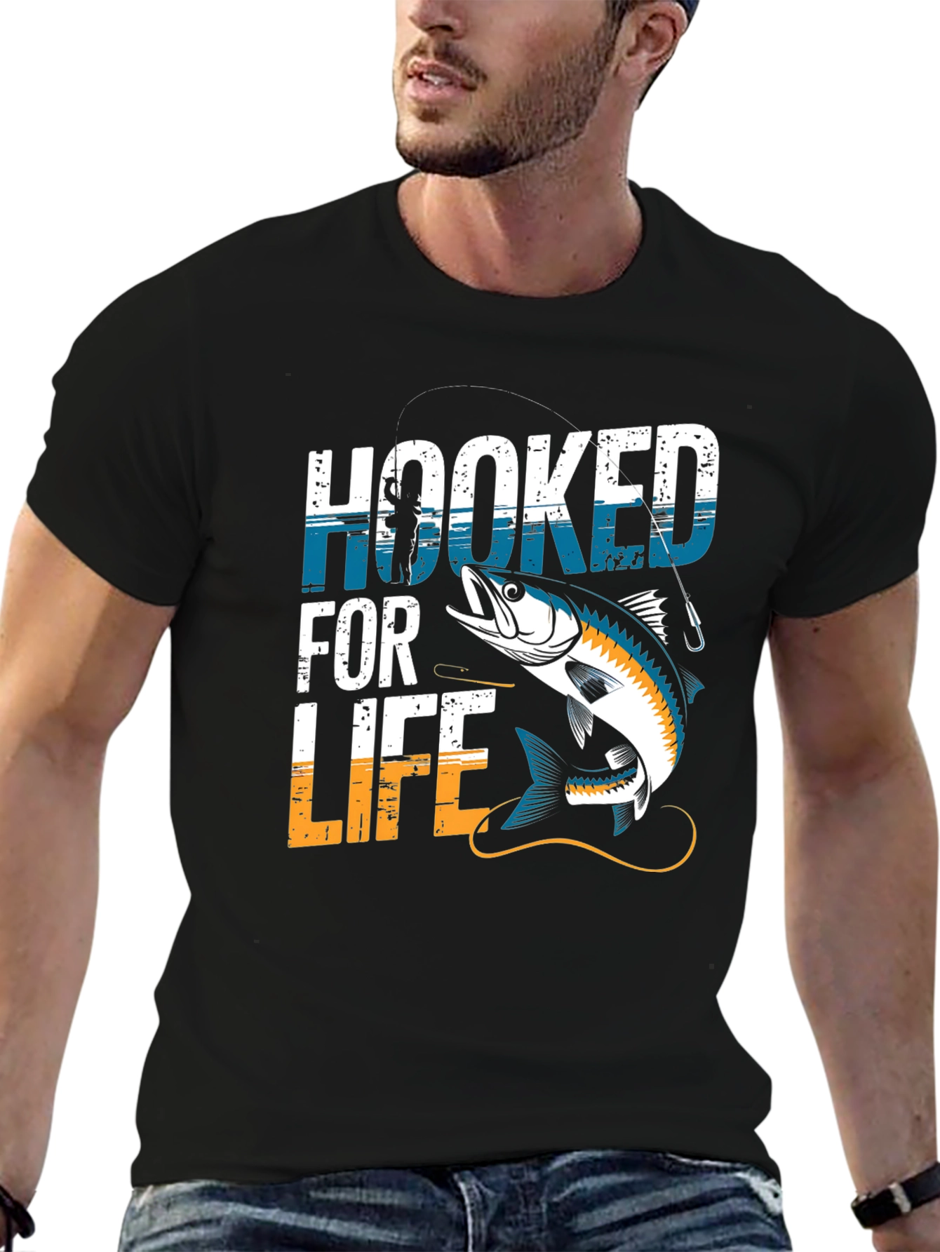 Hooked for Life Fishing T-Shirt - Bass Design