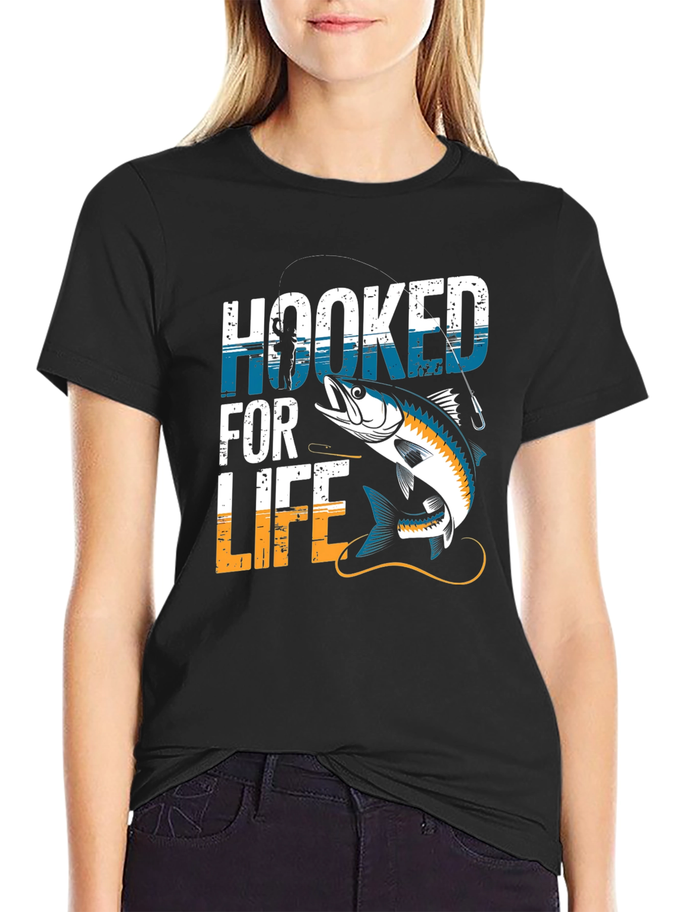 Hooked for Life Fishing T-Shirt - Bass Design