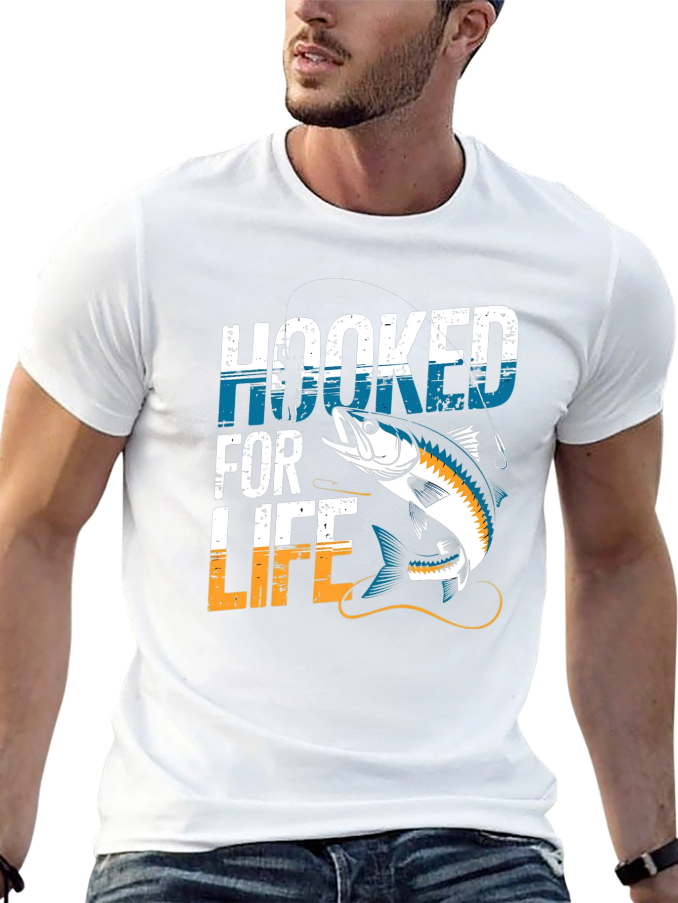 Hooked for Life Fishing T-Shirt - Bass Design