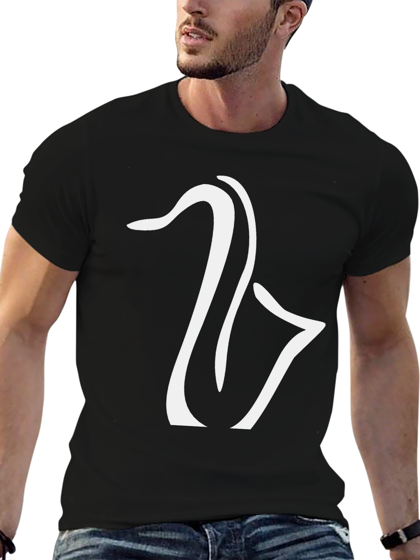 Saxophone Graphic Tee - Black Cotton Casual Shirt