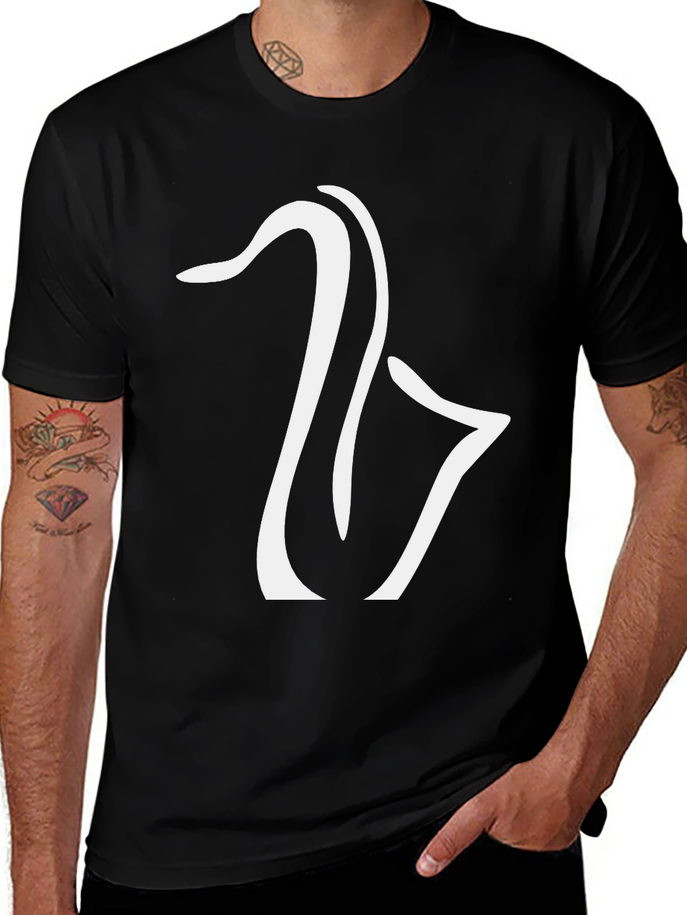 Saxophone Graphic Tee - Black Cotton Casual Shirt