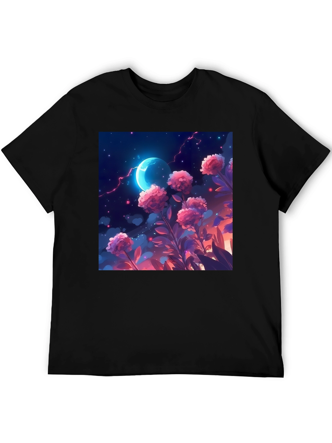 Floral Moon T-Shirt - Celestial Garden Design