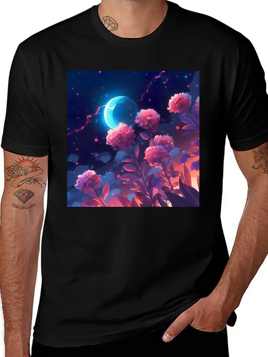 Floral Moon T-Shirt - Celestial Garden Design
