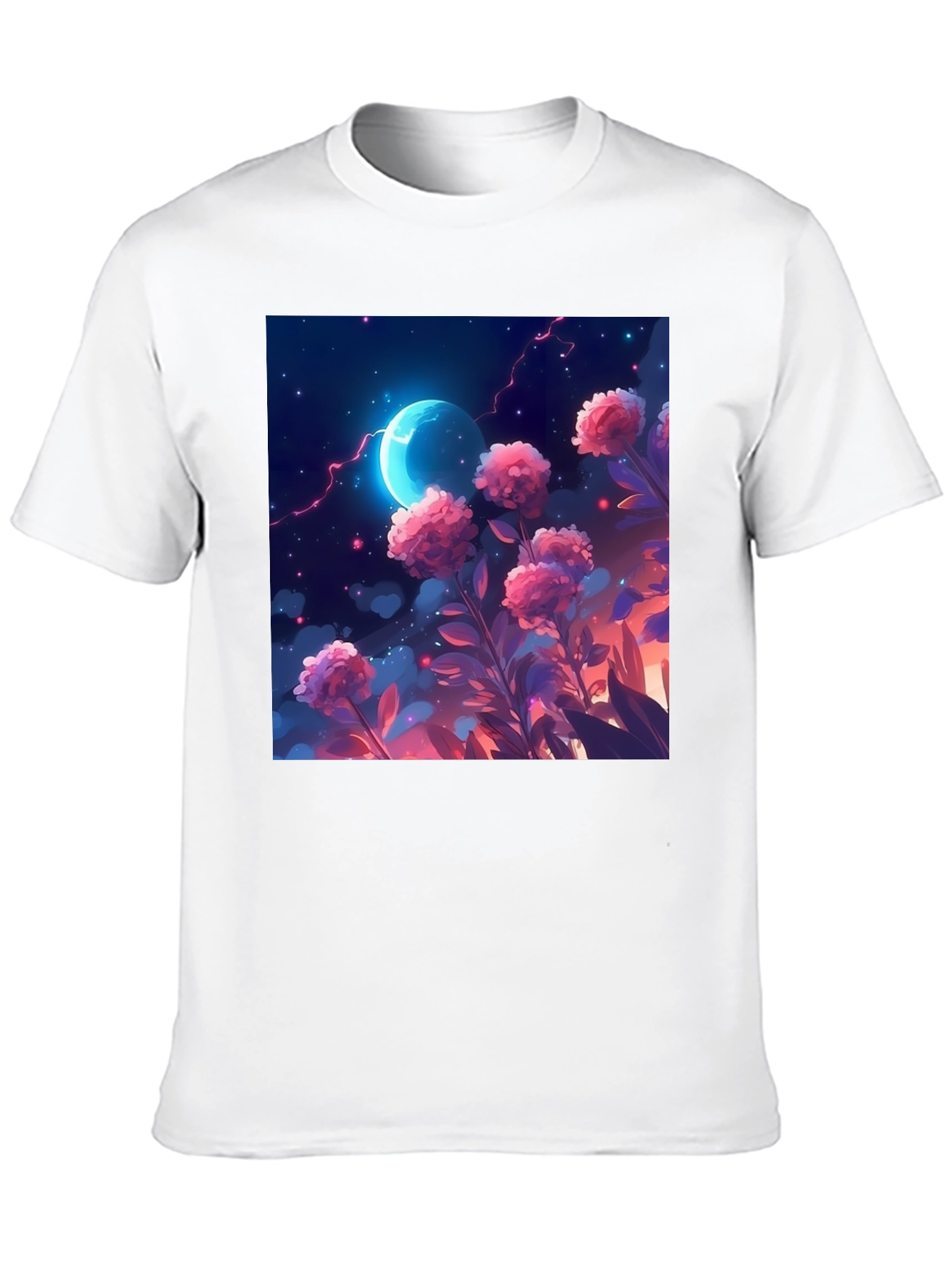 Floral Moon T-Shirt - Celestial Garden Design