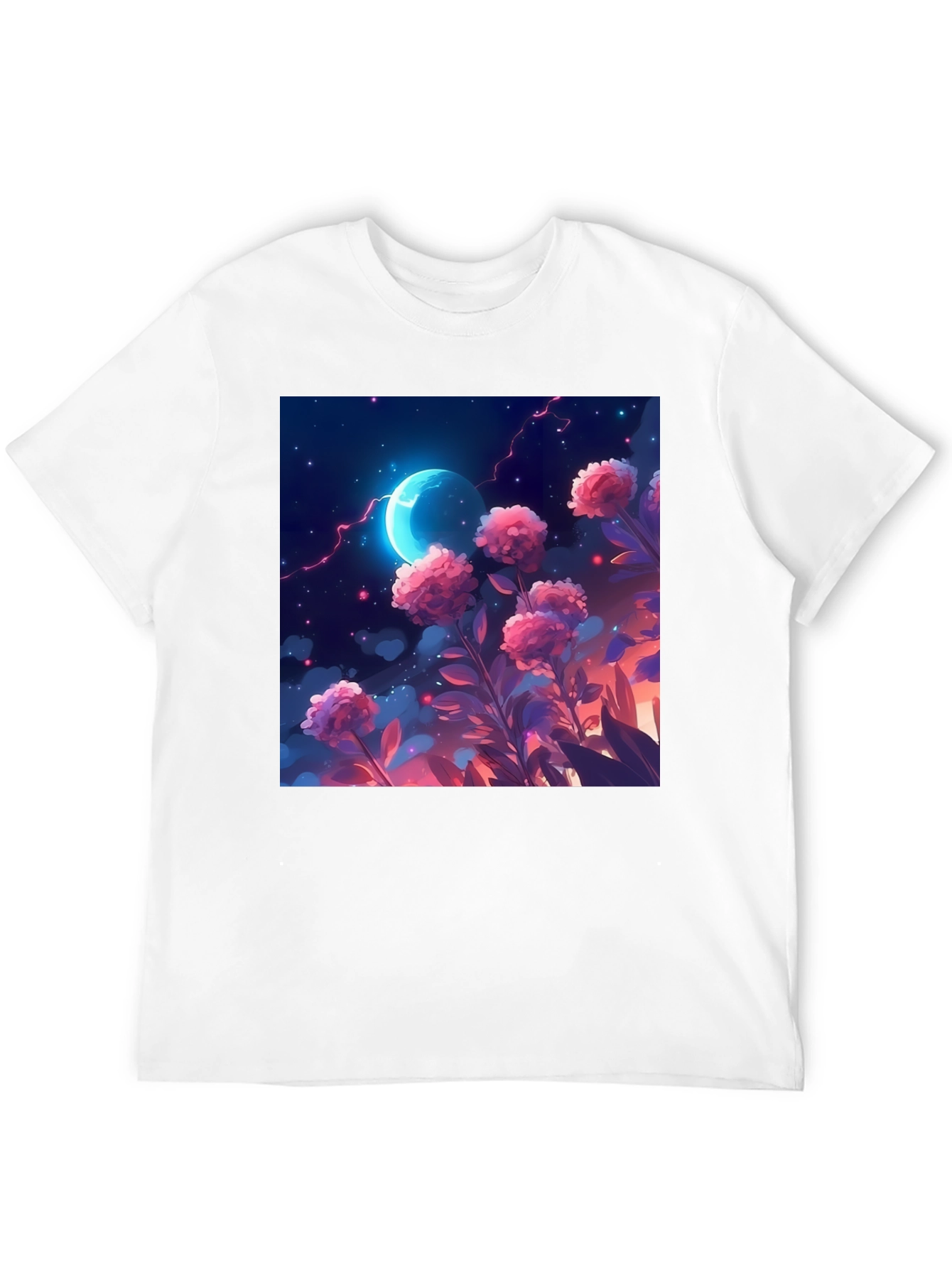 Floral Moon T-Shirt - Celestial Garden Design