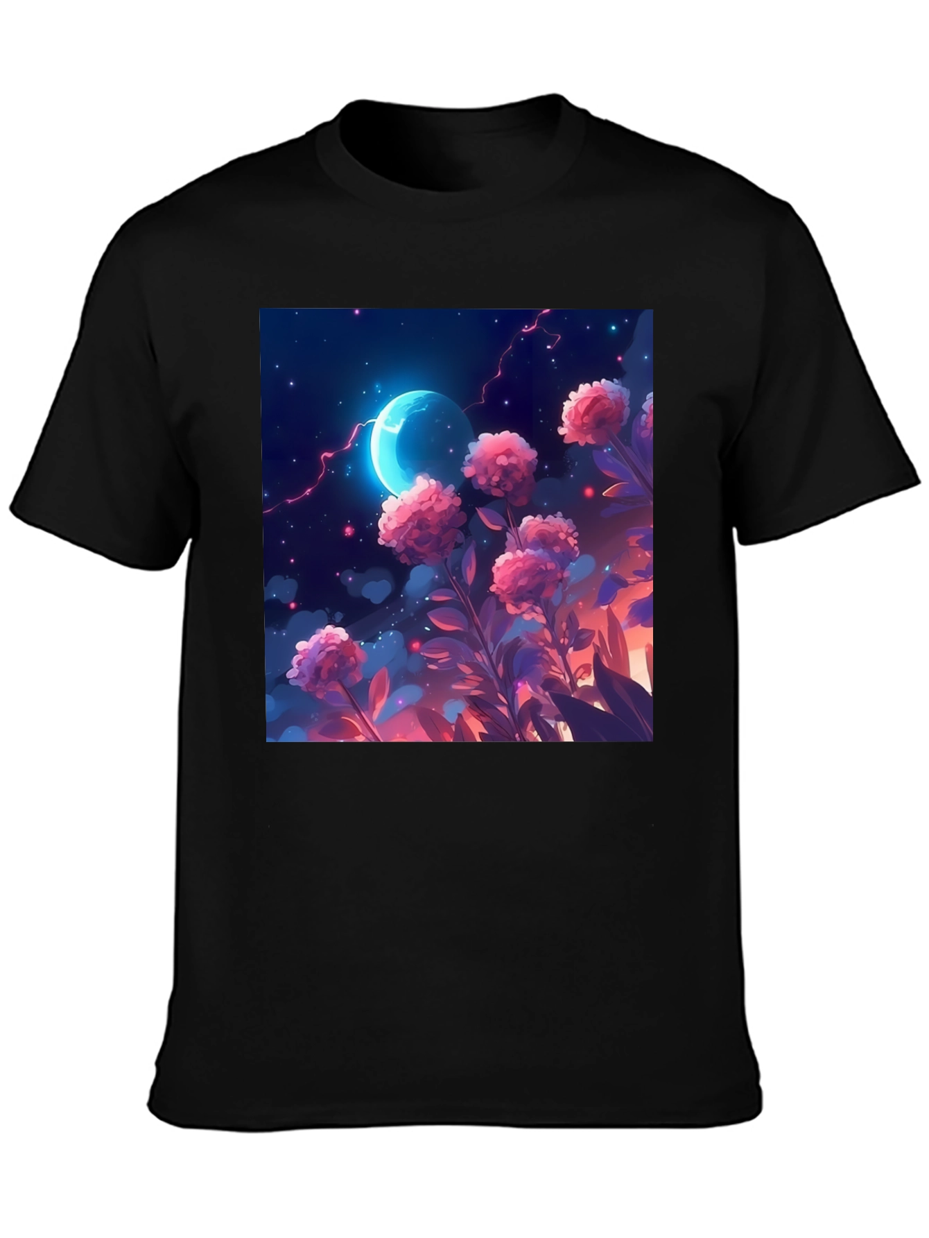 Floral Moon T-Shirt - Celestial Garden Design
