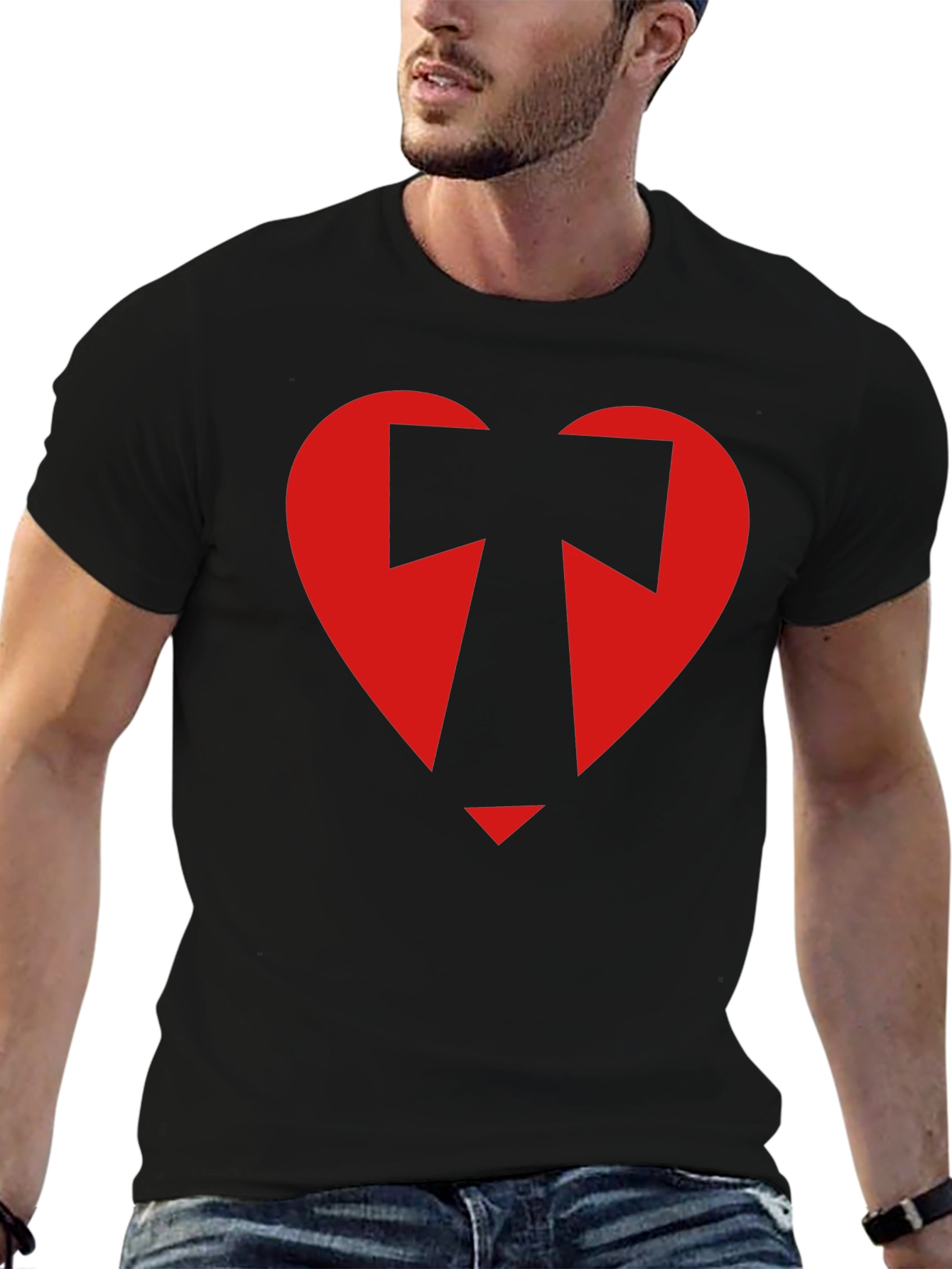 Geometric Heart Graphic Tee - Black