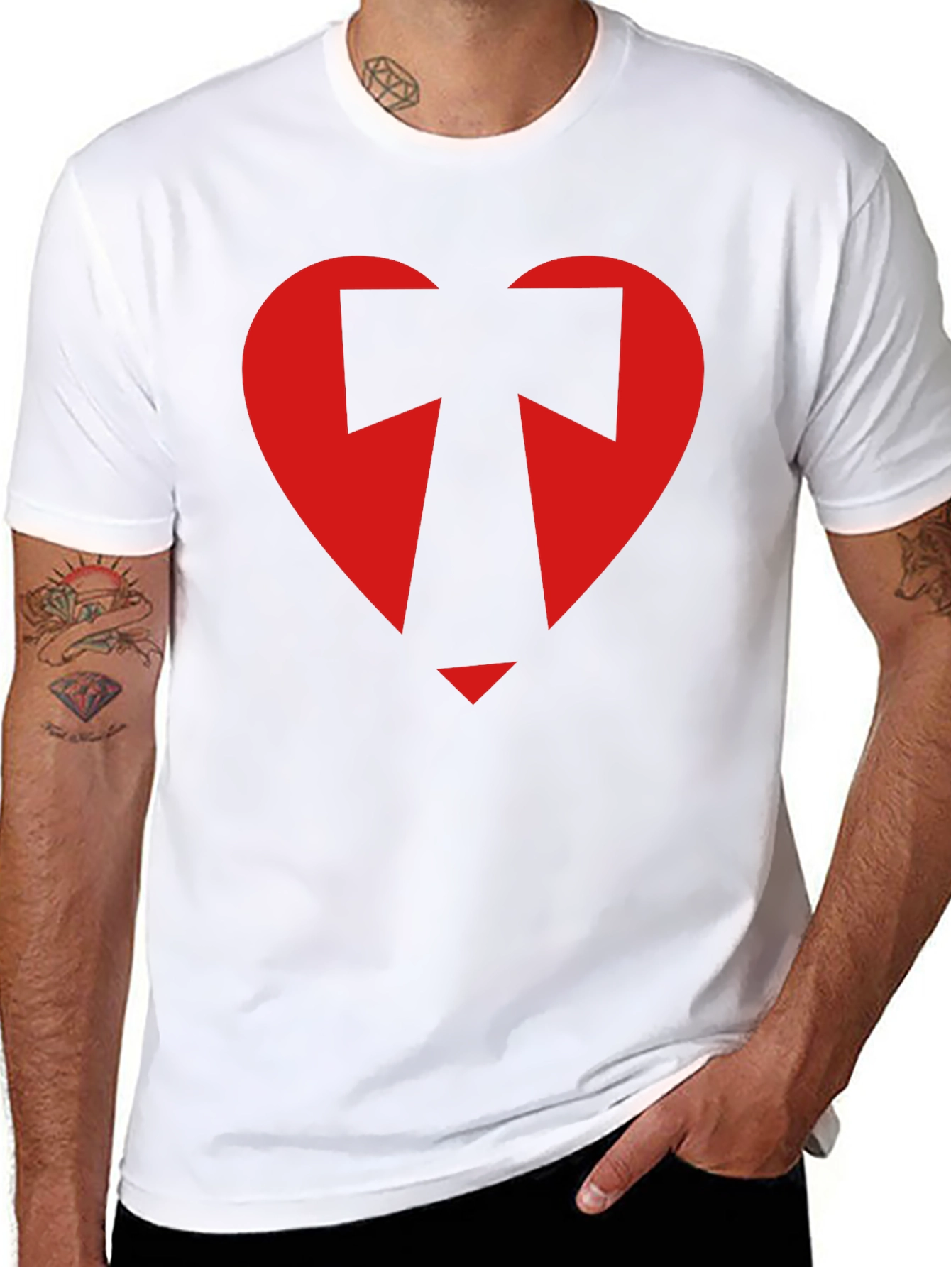 Geometric Heart Graphic Tee - Black