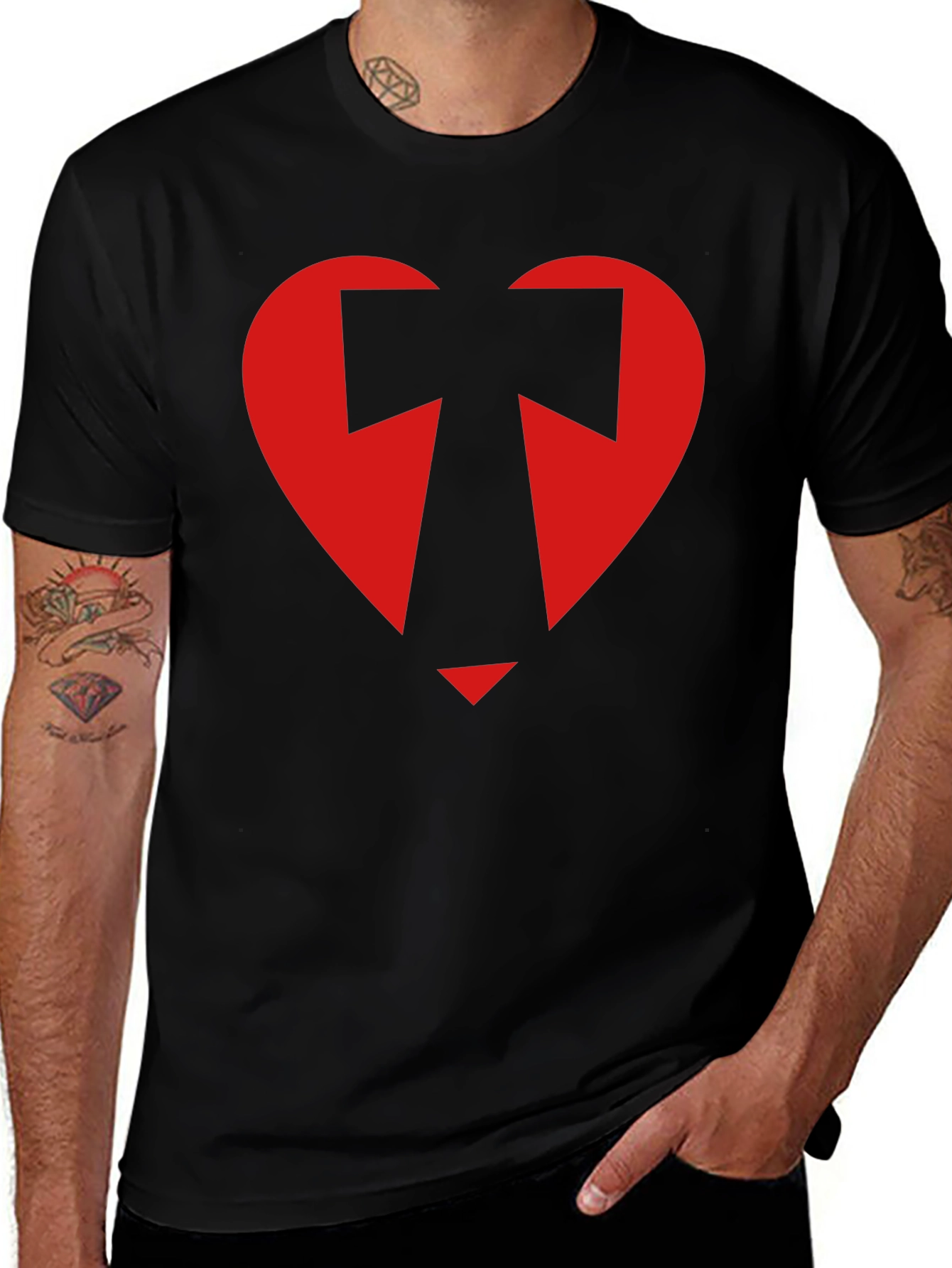 Geometric Heart Graphic Tee - Black