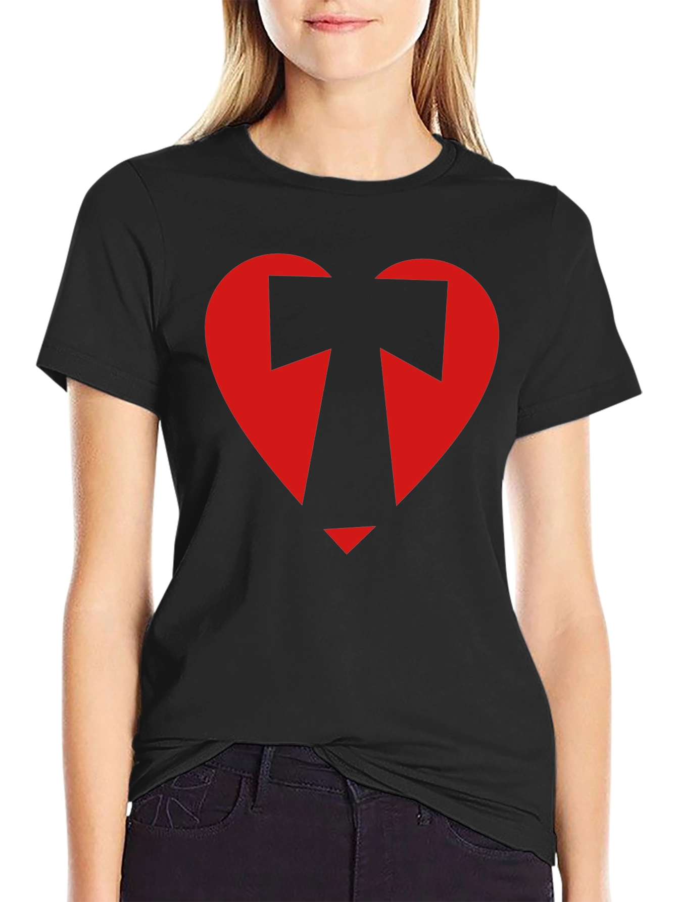 Geometric Heart Graphic Tee - Black
