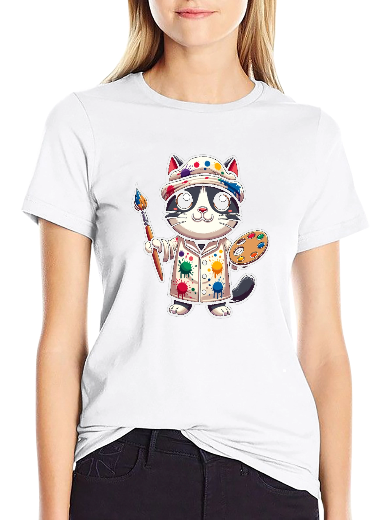 Cat Artist Graphic Tee - Painter Kitten T-Shirt