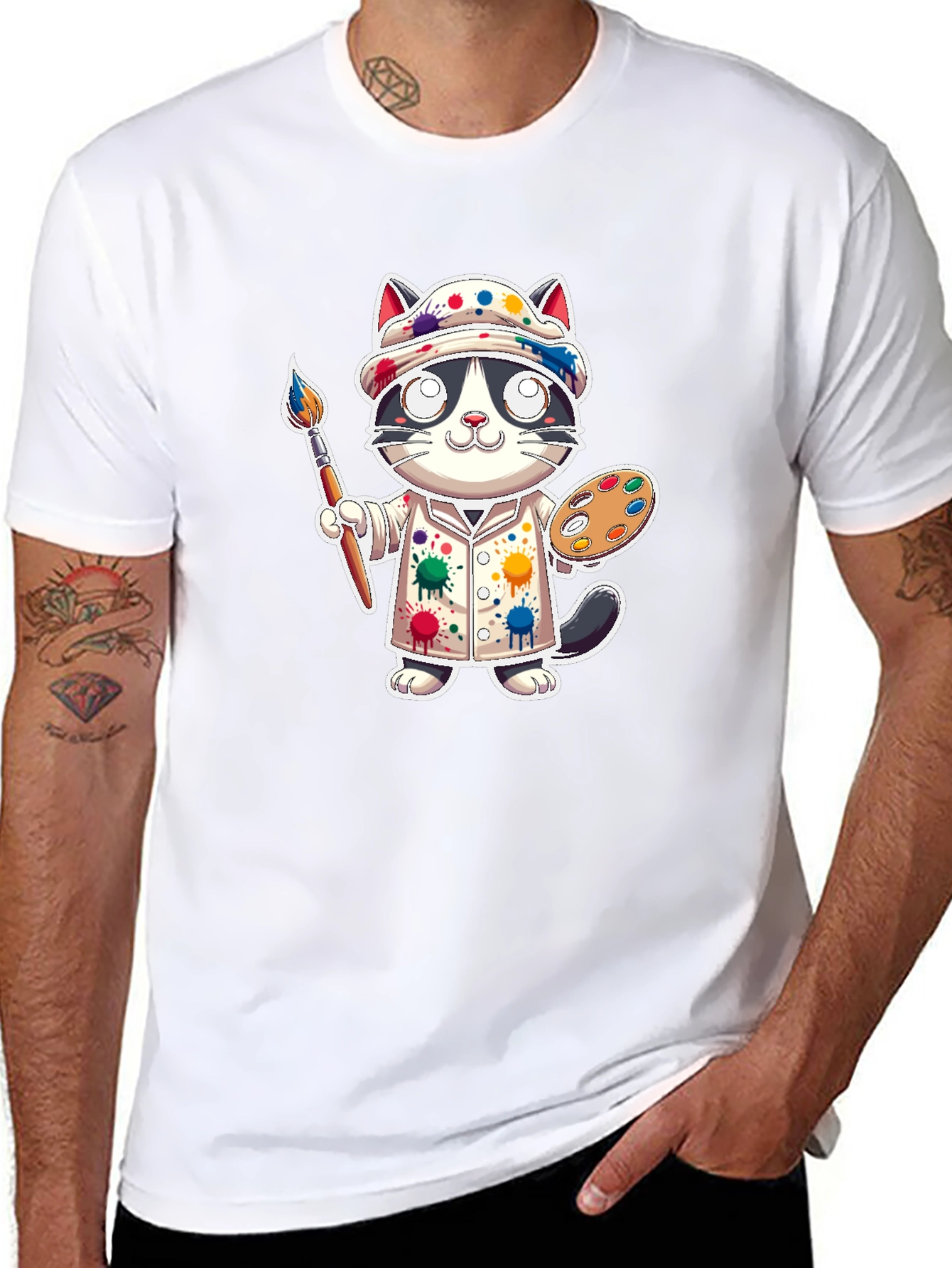 Cat Artist Graphic Tee - Painter Kitten T-Shirt