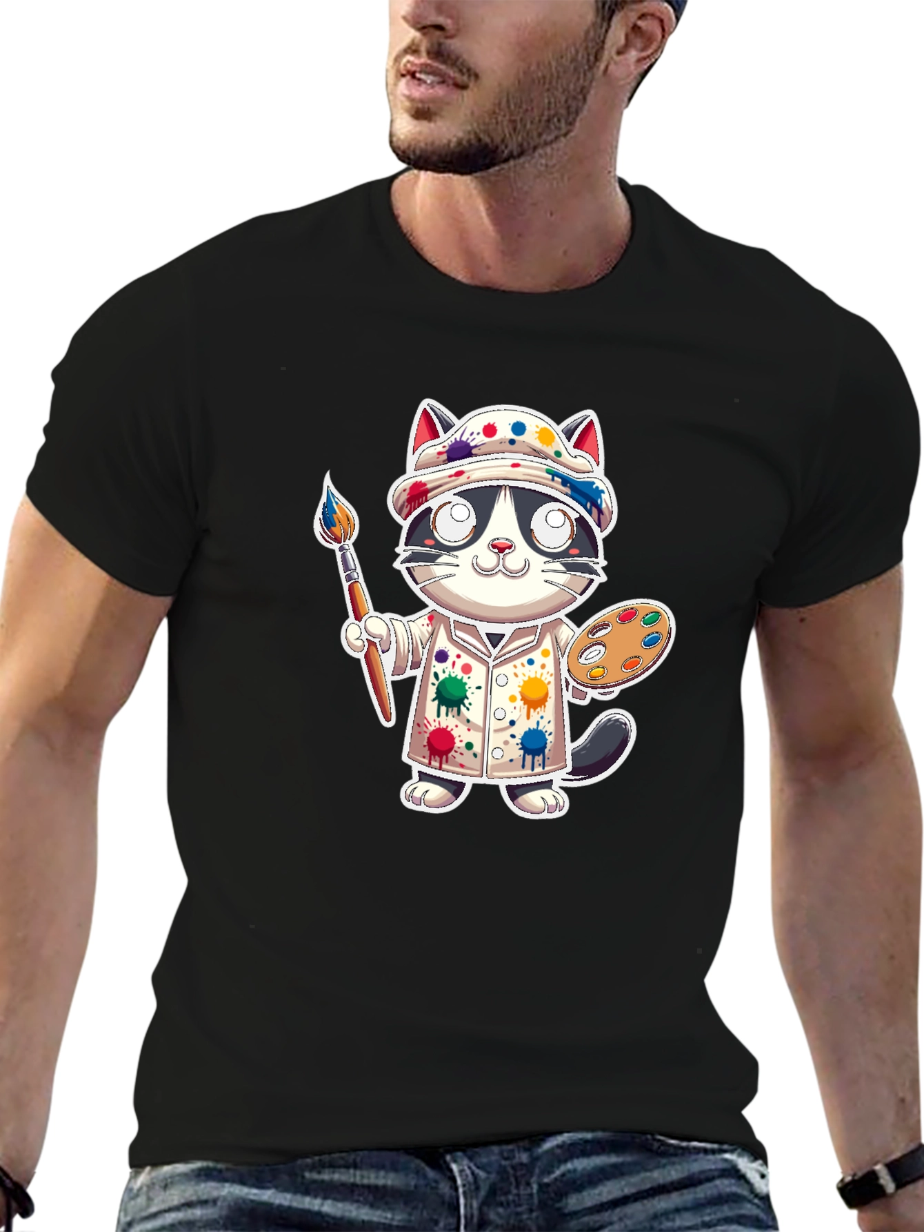 Cat Artist Graphic Tee - Painter Kitten T-Shirt