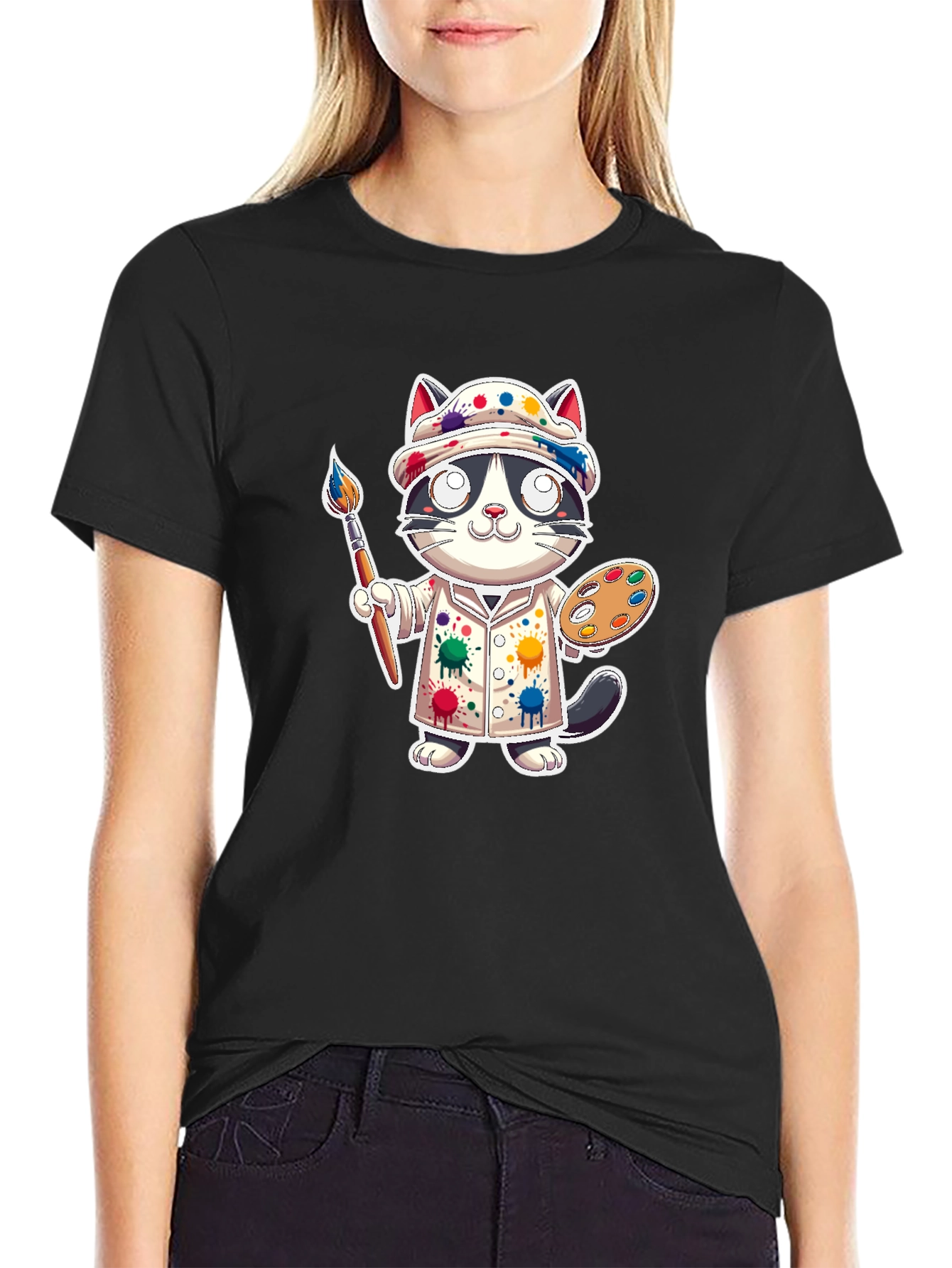 Cat Artist Graphic Tee - Painter Kitten T-Shirt