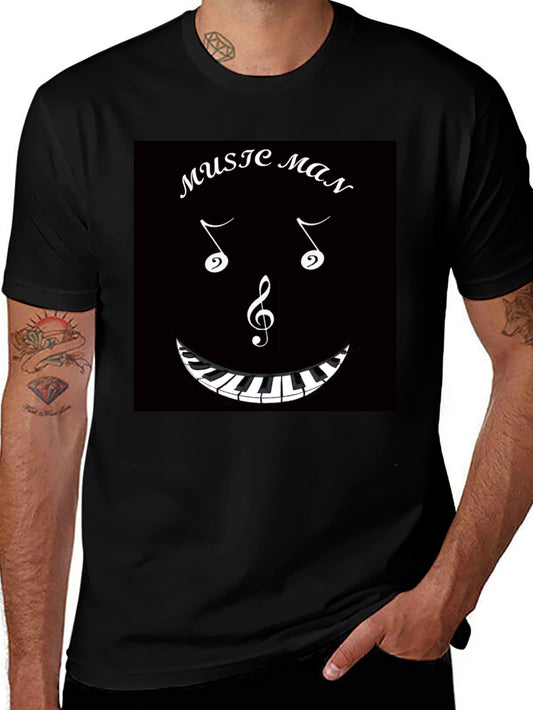 Music Man T-Shirt: Musical Notes & Piano Keyboard Design